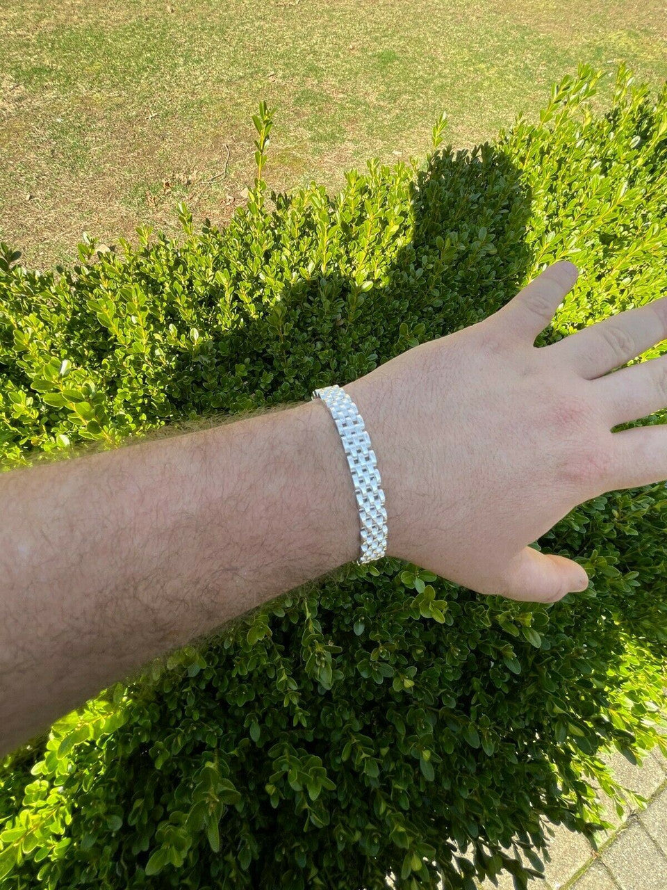 HarlemBling Mens Real Solid 925 Sterling Silver Presidential Custom Watch Link Bracelet 10mm