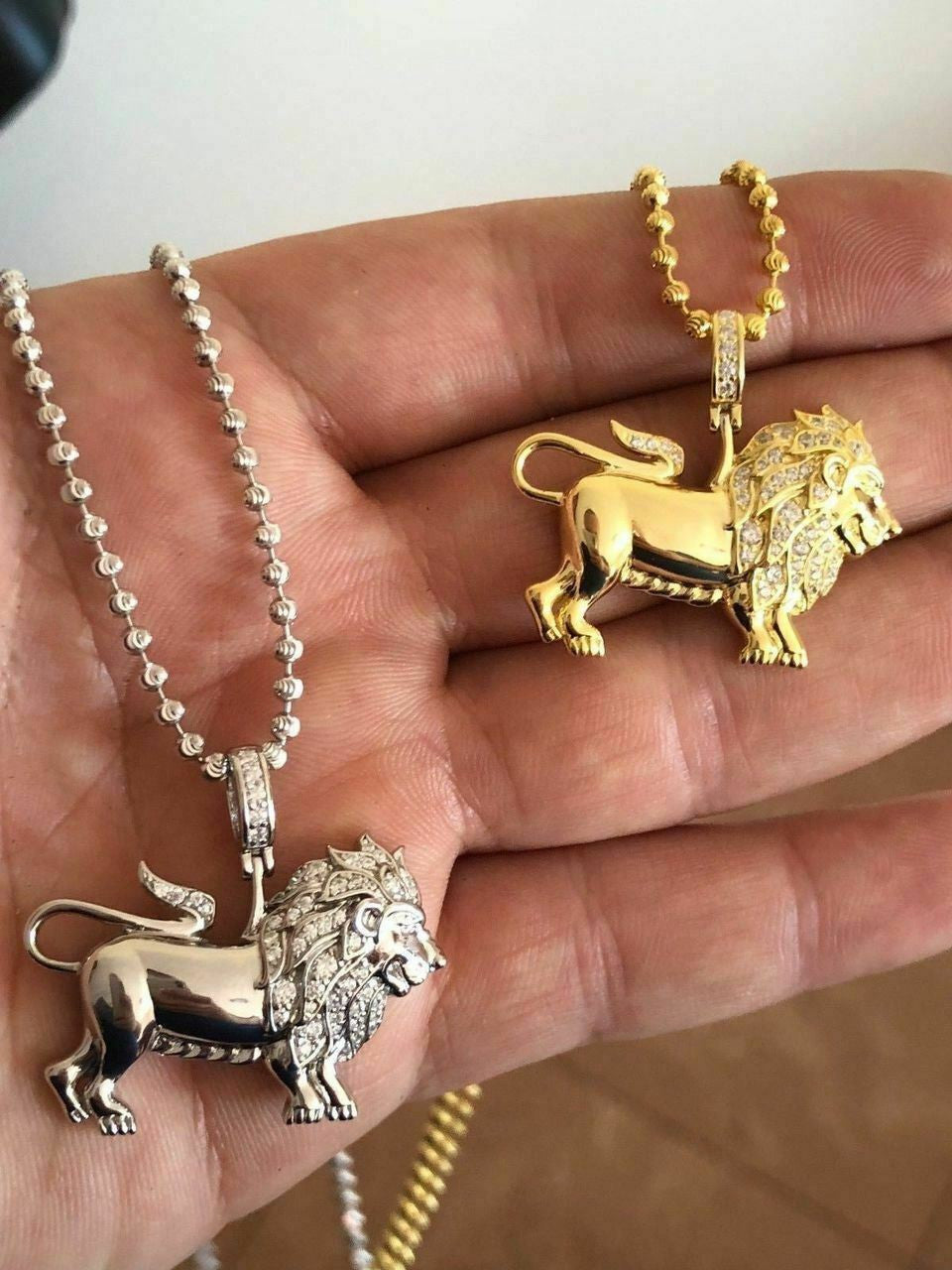 HarlemBling Mens Solid Silver 2ct Diamond Rasta Lion Of Judah African Leo Pendant 14k Gold