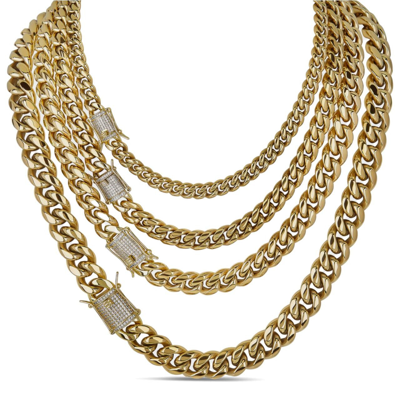Miami Cuban Link Chain Necklace W. CZ Clasp - 18k Gold Plated
