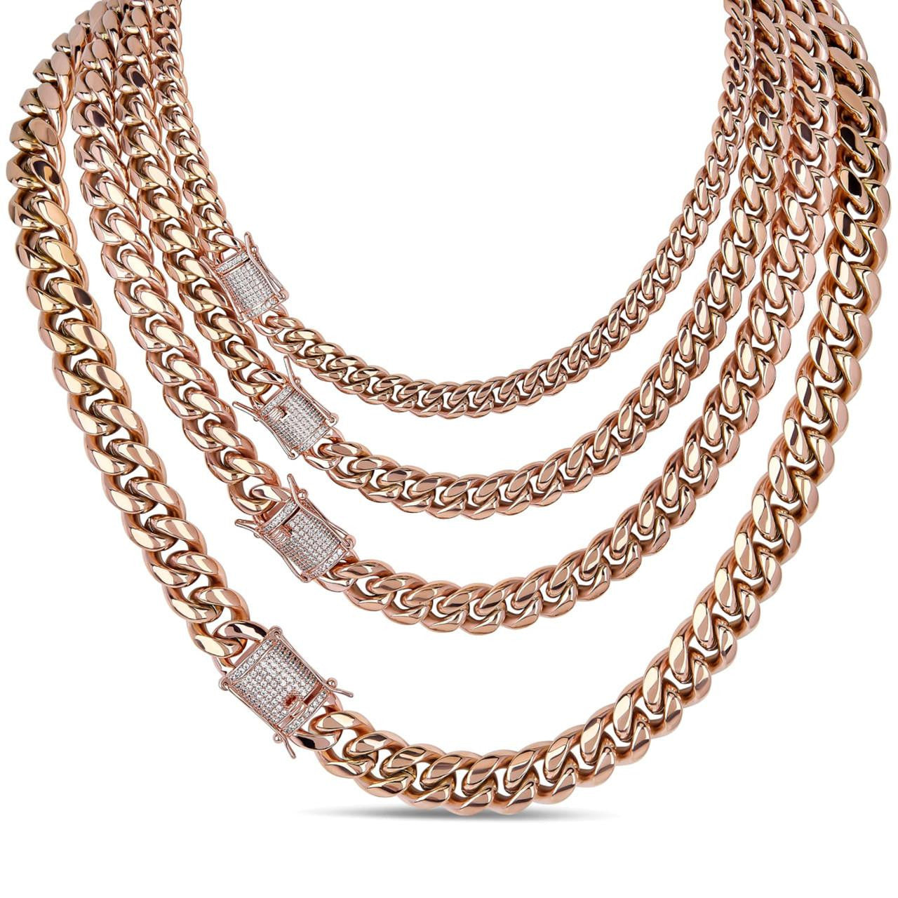 Miami Cuban Link Chain Necklace W. CZ Clasp - Rose Gold Plated