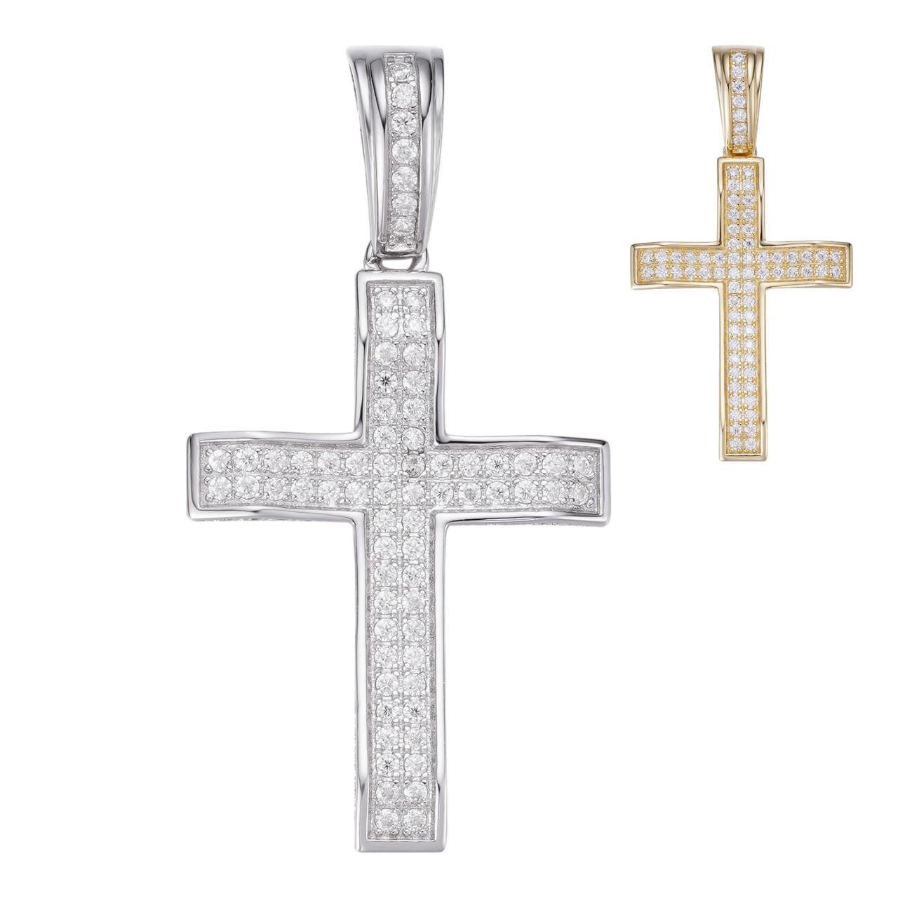 MEN SOLID 925 STERLING SILVER ICY BLING CZ 3D GOLD PLATED CROSS PENDANT*AGP26 MEN SOLID 925 STERLING SILVER ICY BLING CZ 3D GOLD PLATED CROSS PENDANT*AGP26