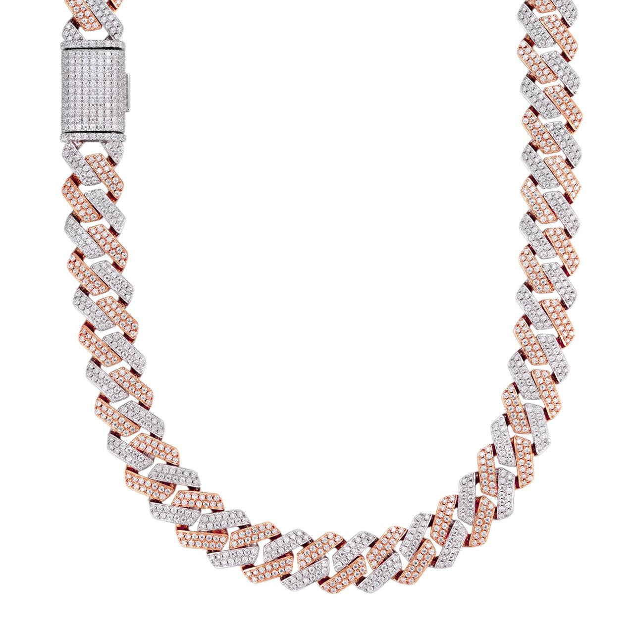 ローズゴールド iced out Miami necklace MOISSANITE Real Miami Cuban Link Prong Chain Iced Rose Gold 925
