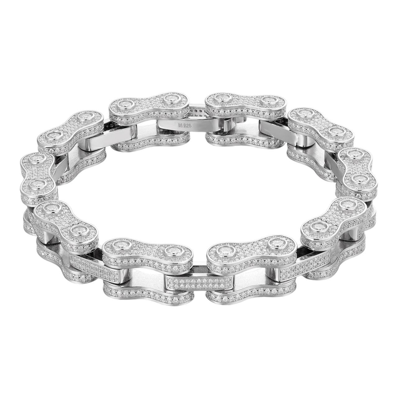 MOISSANITE 12mm Mens 3D Fully Iced Bike Bicycle Link Bracelet Hip