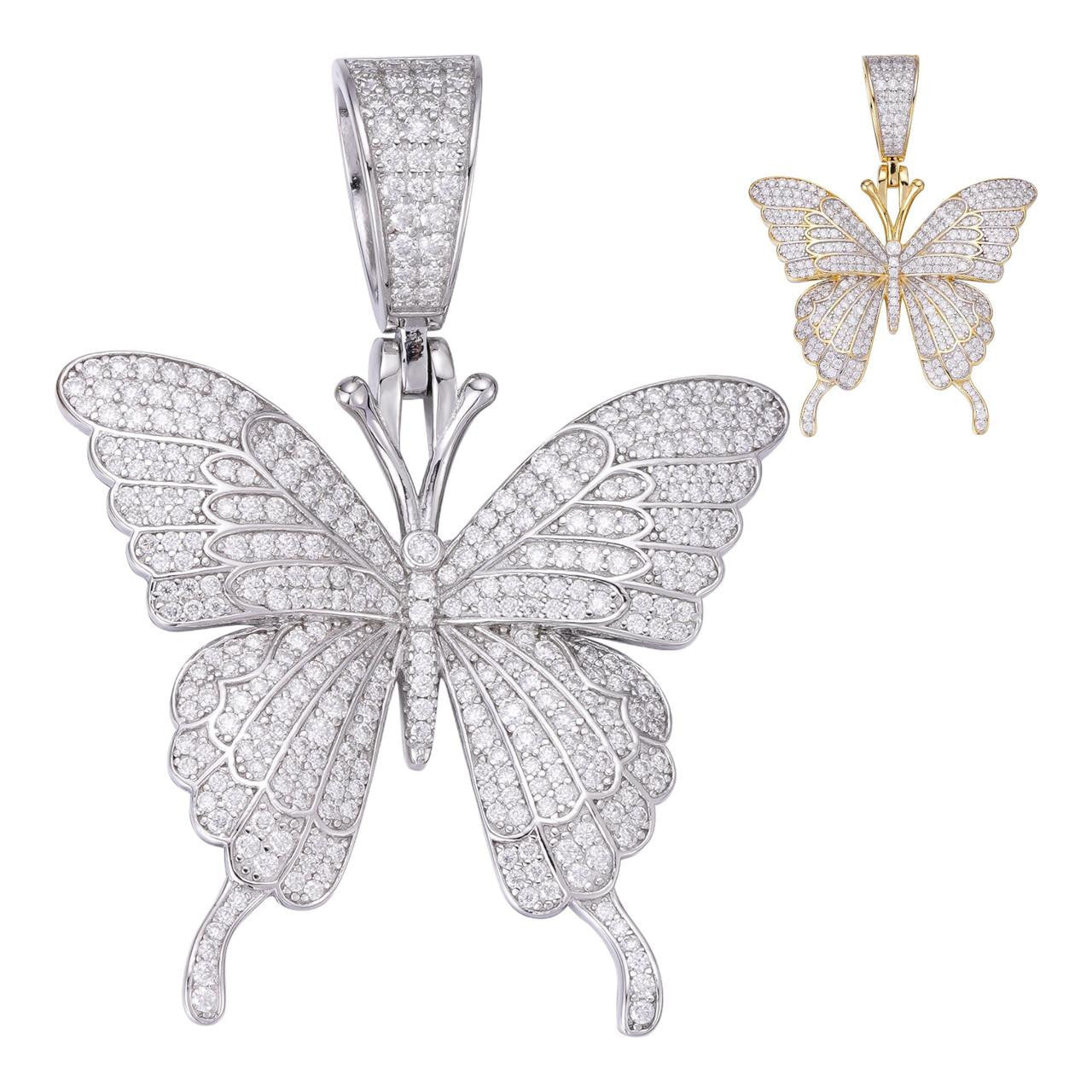 Exquisite 14k Gold Butterfly Necklace with Lab-Grown Gemstone 14k white gold and moissanite butterfly bar necklace. display picture 1