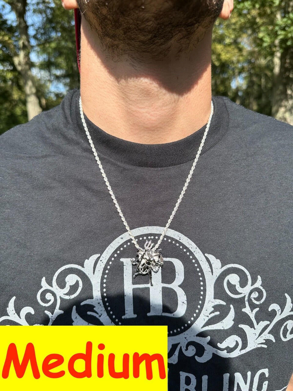HarlemBling MOISSANITE Devil Satan Pendant - Iced Moissanite Demon Necklace Real 925 Silver