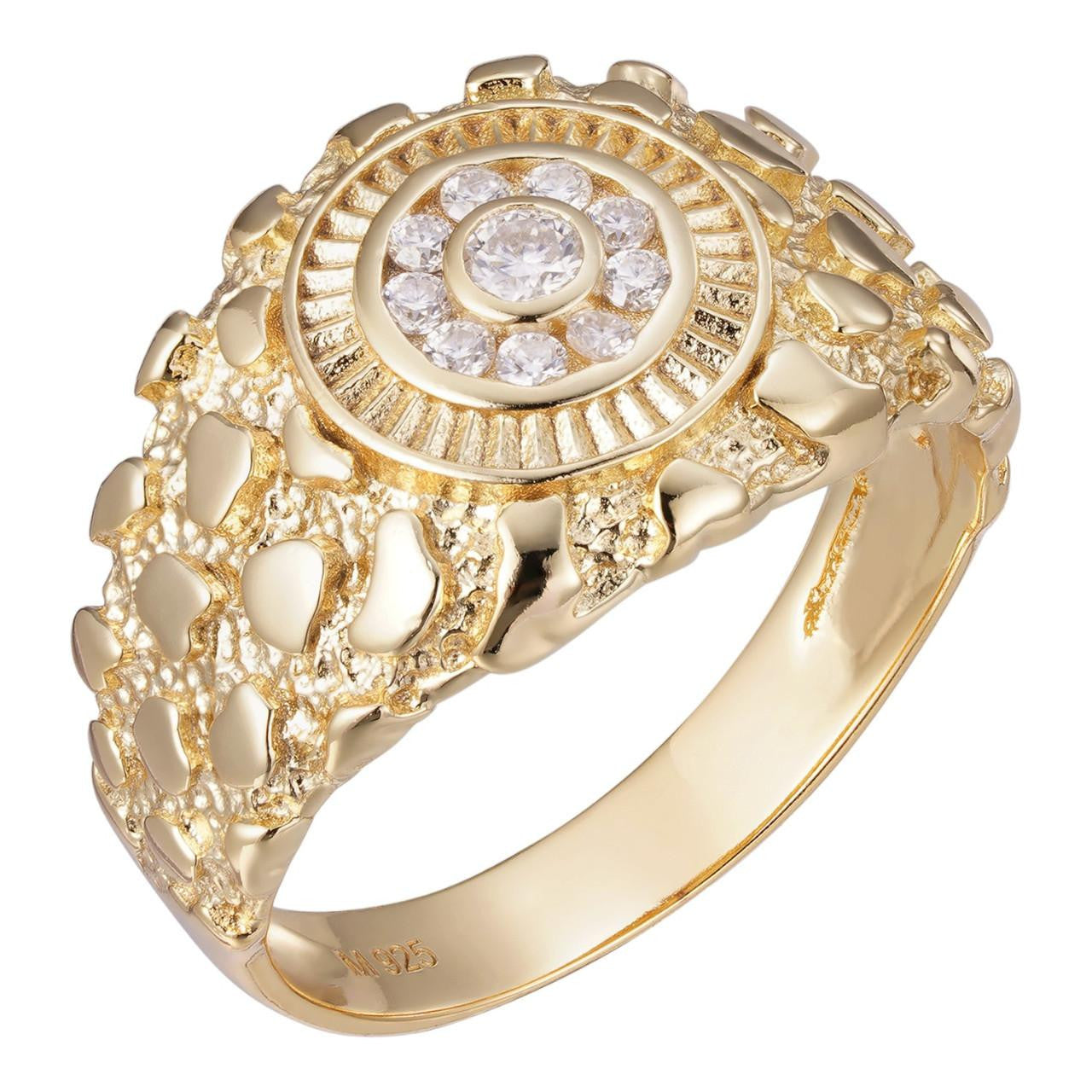 Men 14k Gold Vermeil Solid 925 Silver Nugget Ring Solitaire Real Iced ...