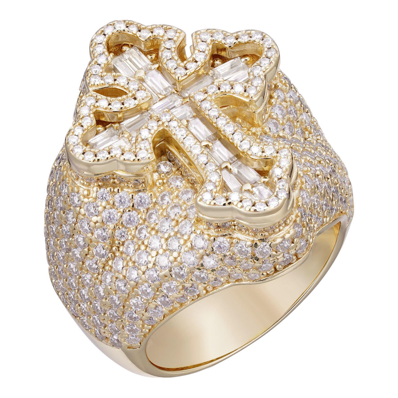 6.5ct MOISSANITE Iced Real Baguette Cross Shaped Ring 14k Gold