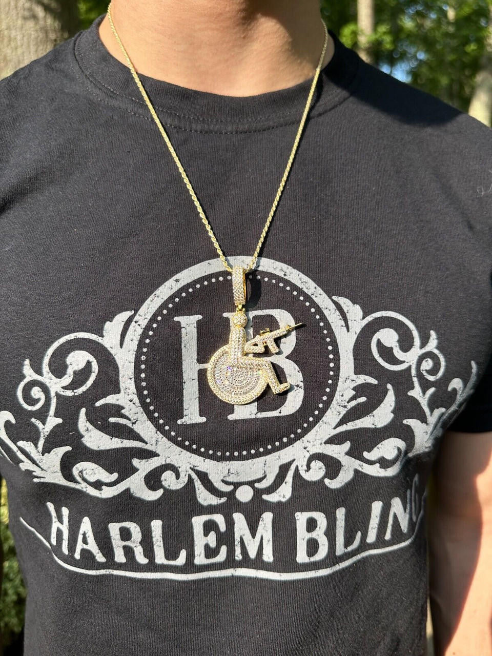 HarlemBling Moissanite Handicap In Wheelchair & AK47 Gun 925 Silver/Gold Plated Iced Pendant