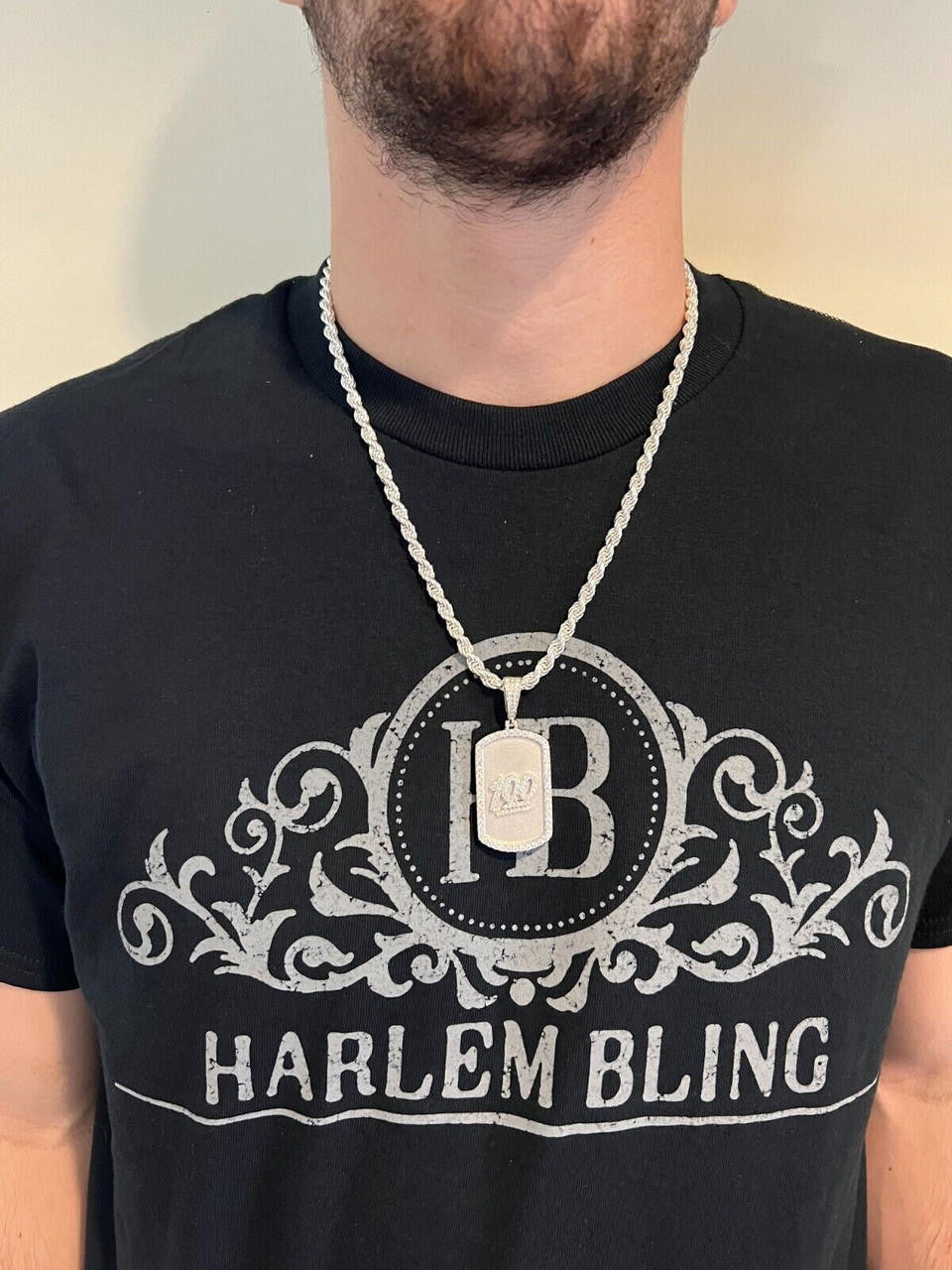 HarlemBling MOISSANITE Hip Hop 925 Silver / Gold Keep It 100 Dog Tag Iced Pendant Necklace