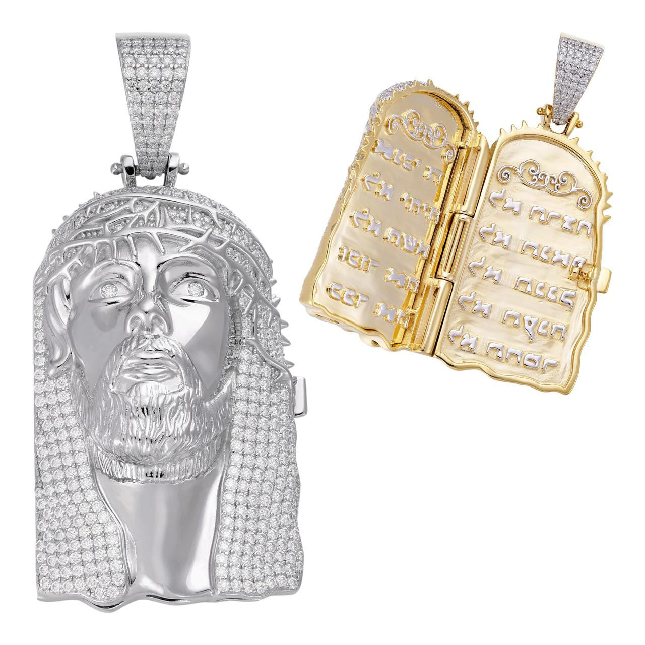 Iced Moissanite Opens Up Jesus Piece Ten Commandments Solid 925 
