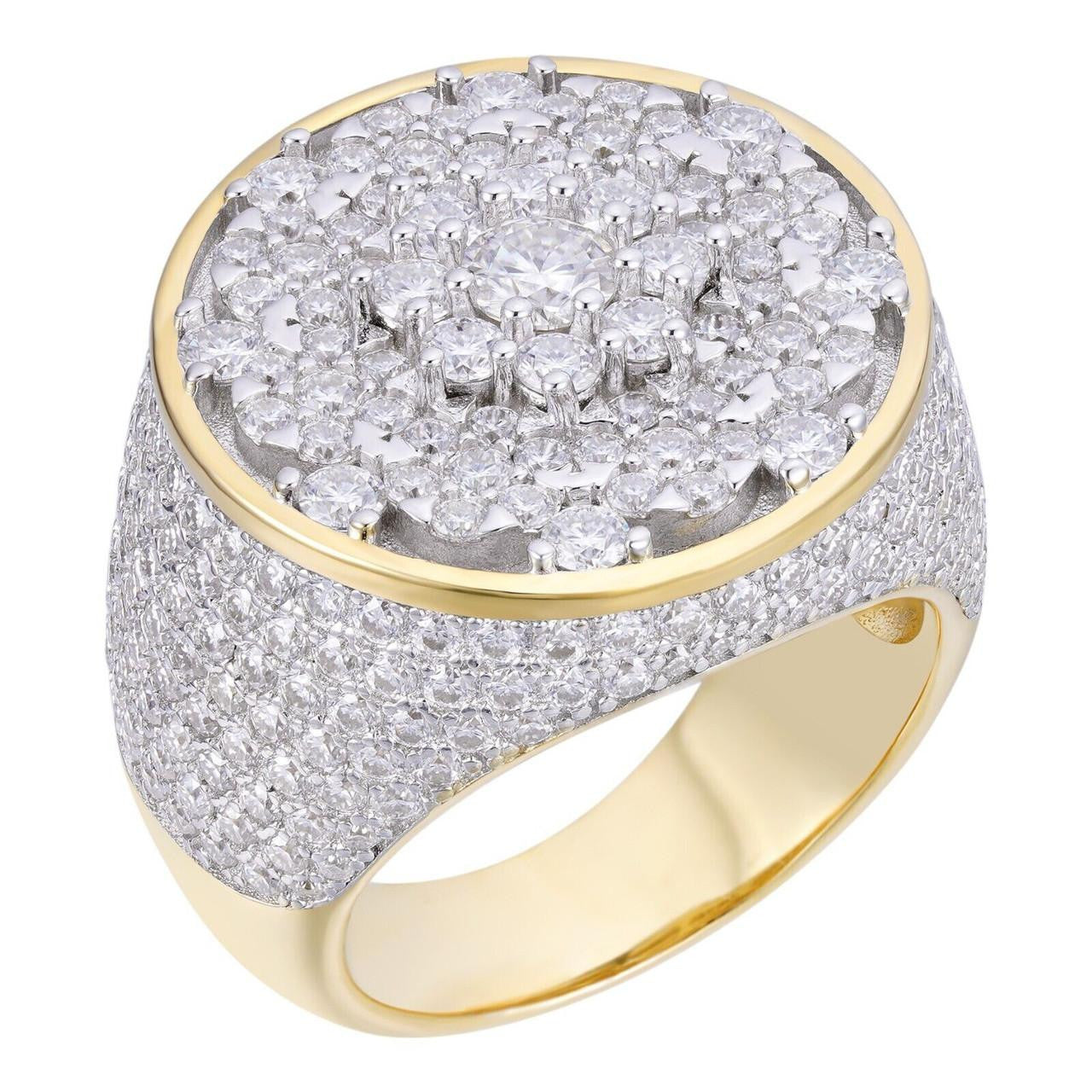 Real MOISSANITE Mens Flower Setting Honeycomb Iced Ring 14k Gold 