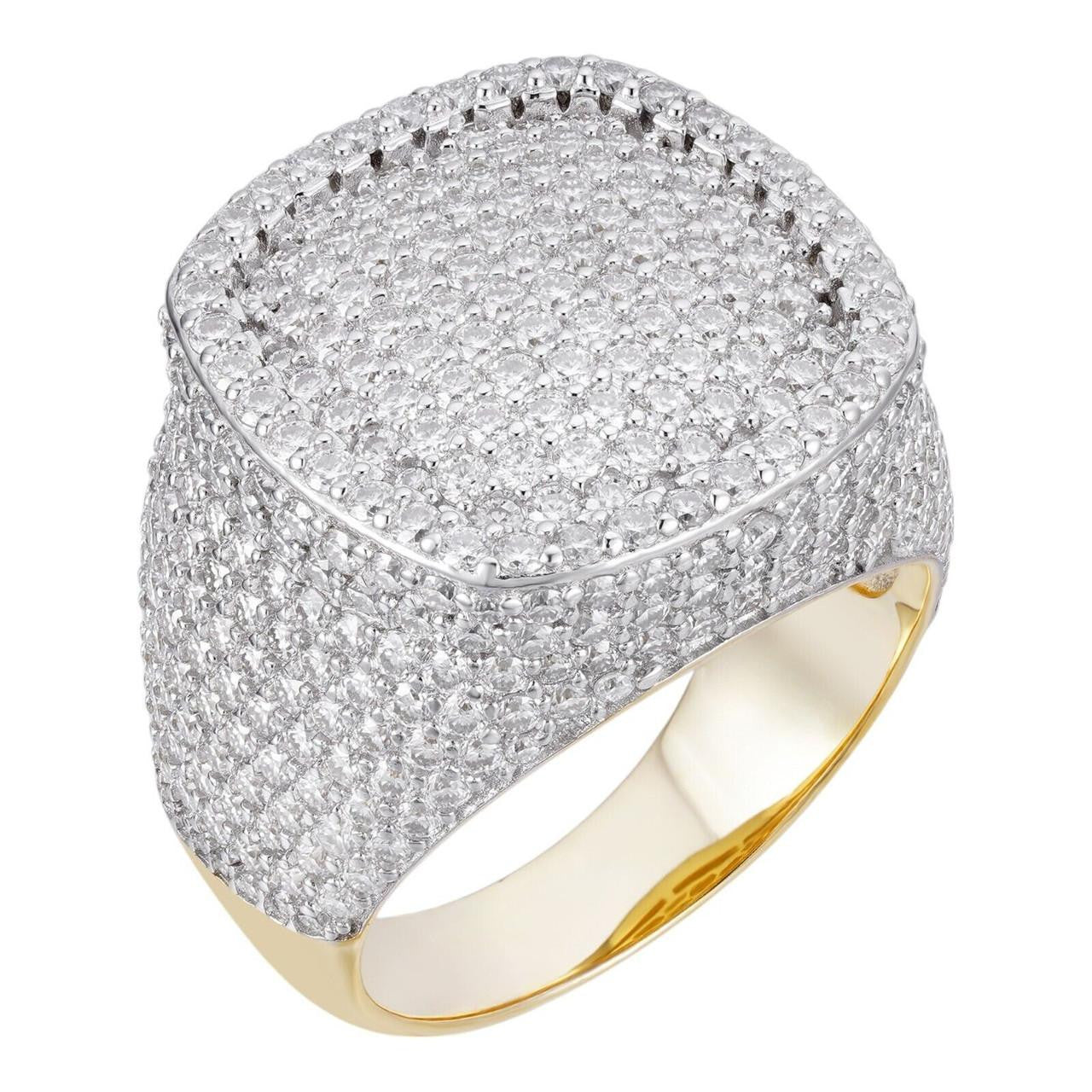 MOISSANITE Ice Giant Square Dome Iced Out Ring - 14k Gold Vermeil 
