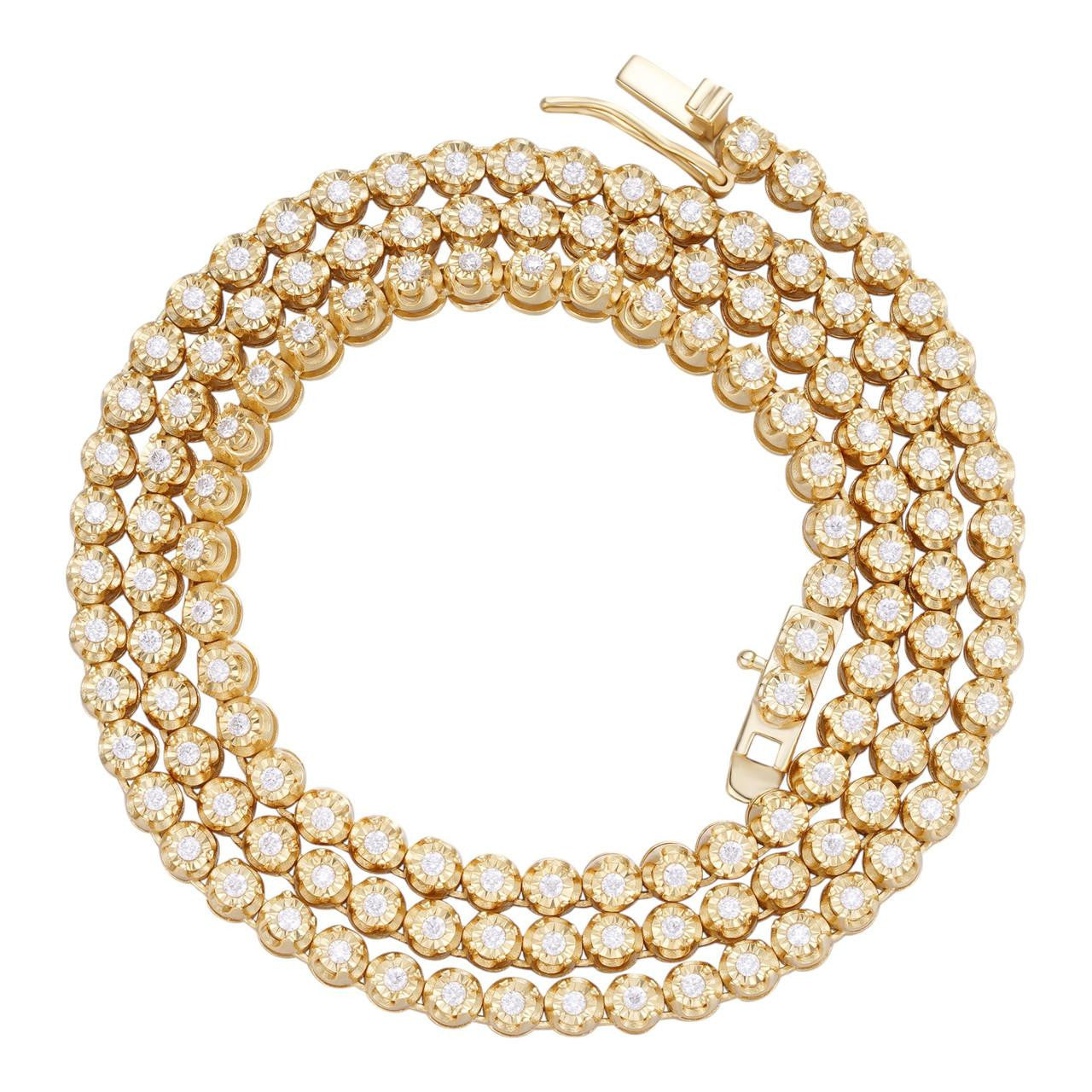 14K Gold Plated 925 Sterling Silver Tennis Chain – 3 Prong, 1 Row, Unisex