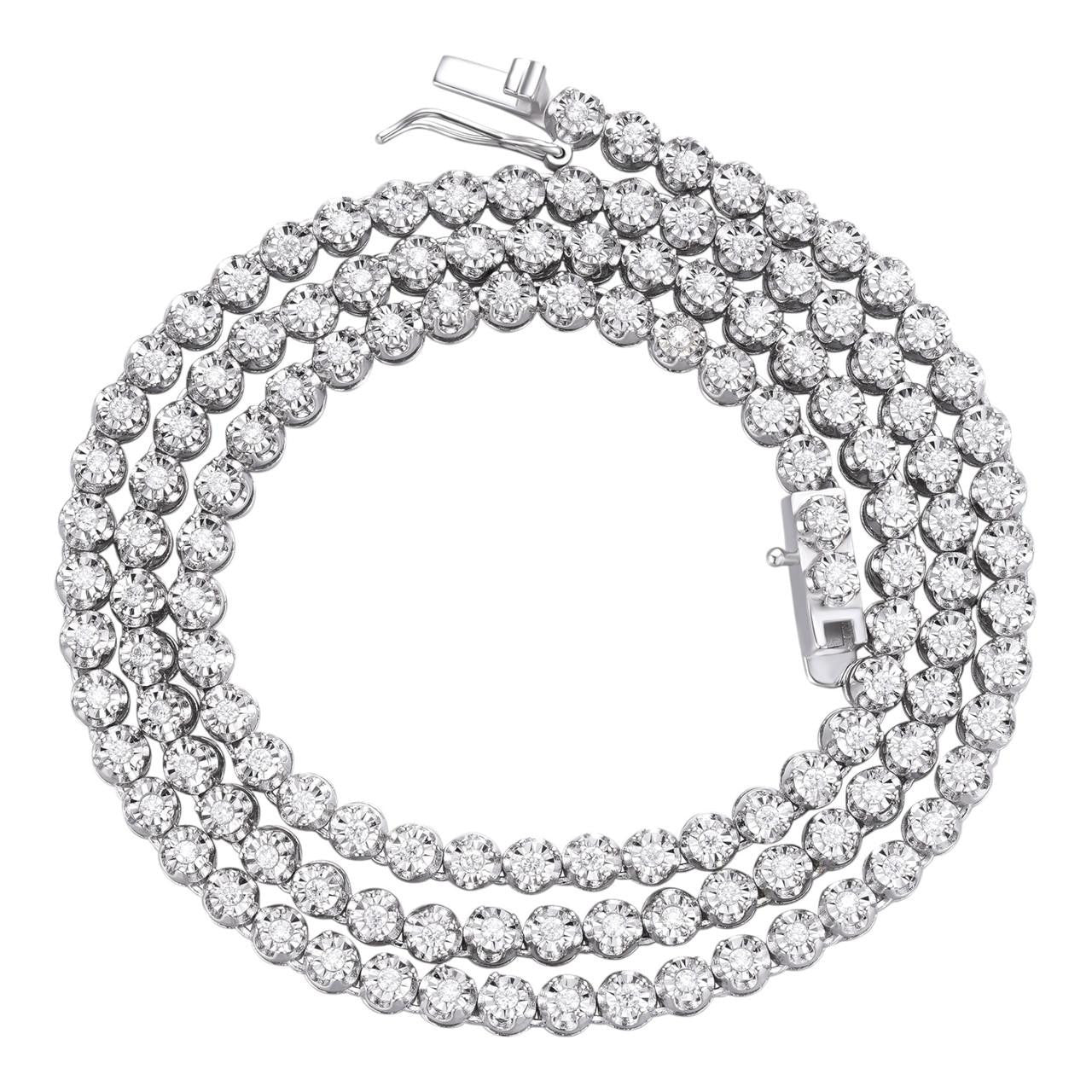 3mm MOISSANITE Illusion Set Tennis Chain Necklace 925 Silver Pass