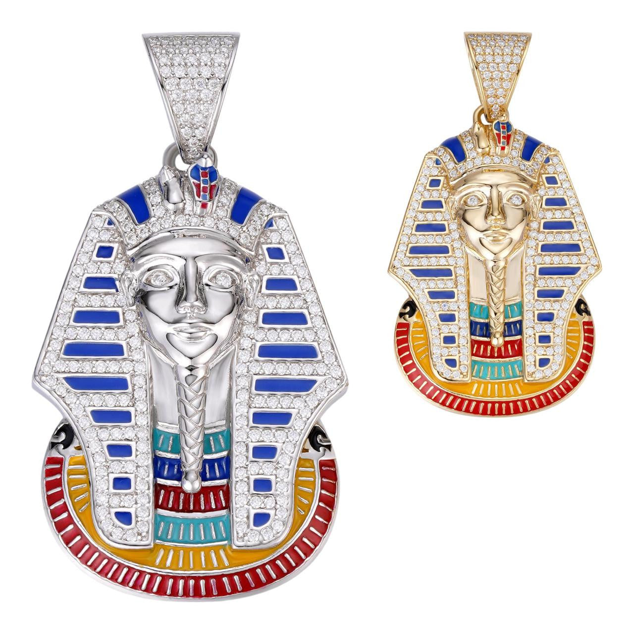 モロカイエンチャントメント MOISSANITE Real 925 Silver Gold Iced Kig Tut Egyptian Pharoah