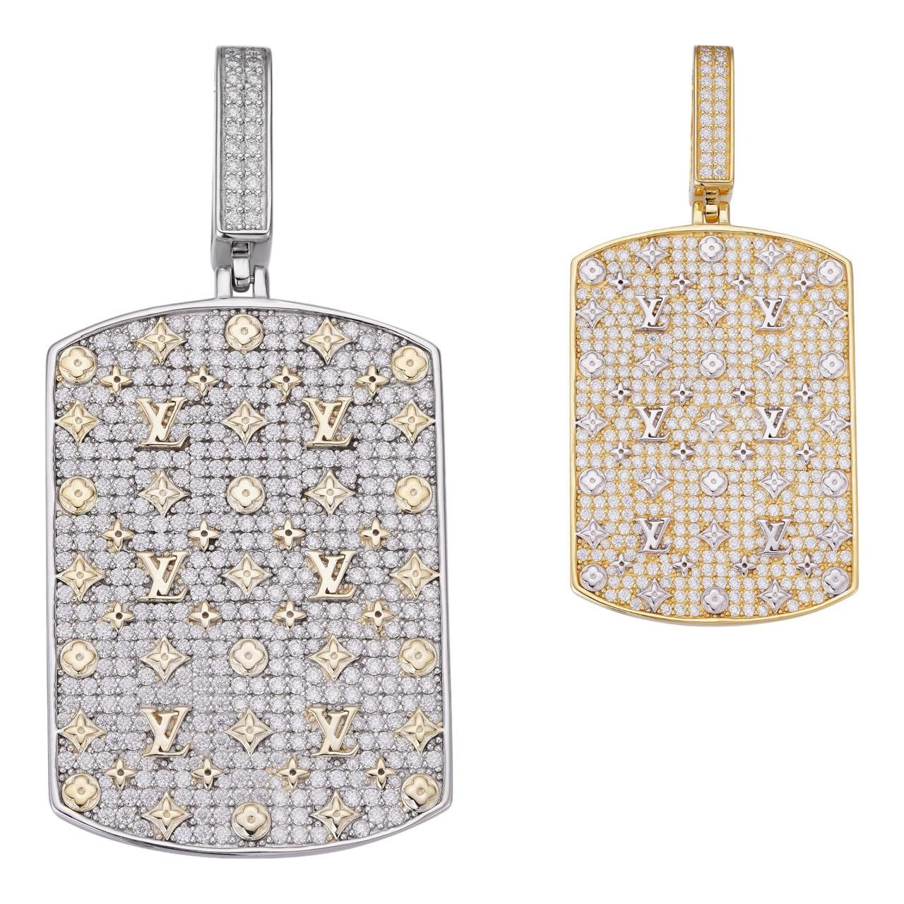 MOISSANITE Real 925 Silver / Gold Louis Vuitton Iced Out Dog Tag