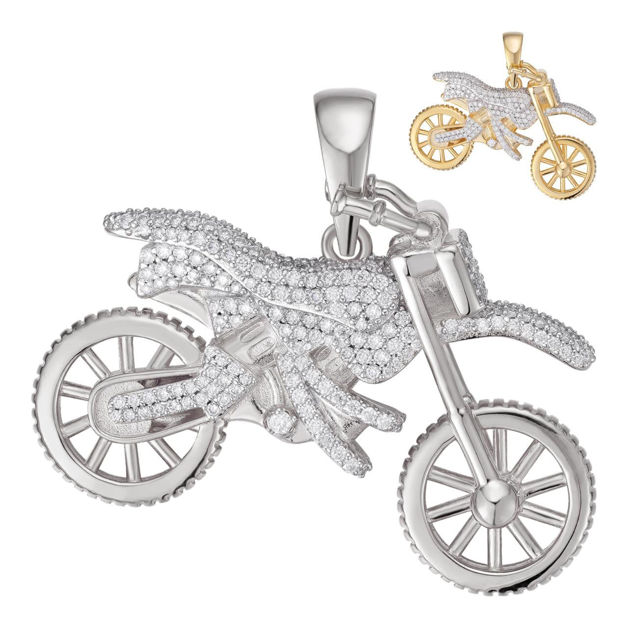 MOISSANITE Motorcycle Dirt Bike Pendant Real 925 Silver / Gold