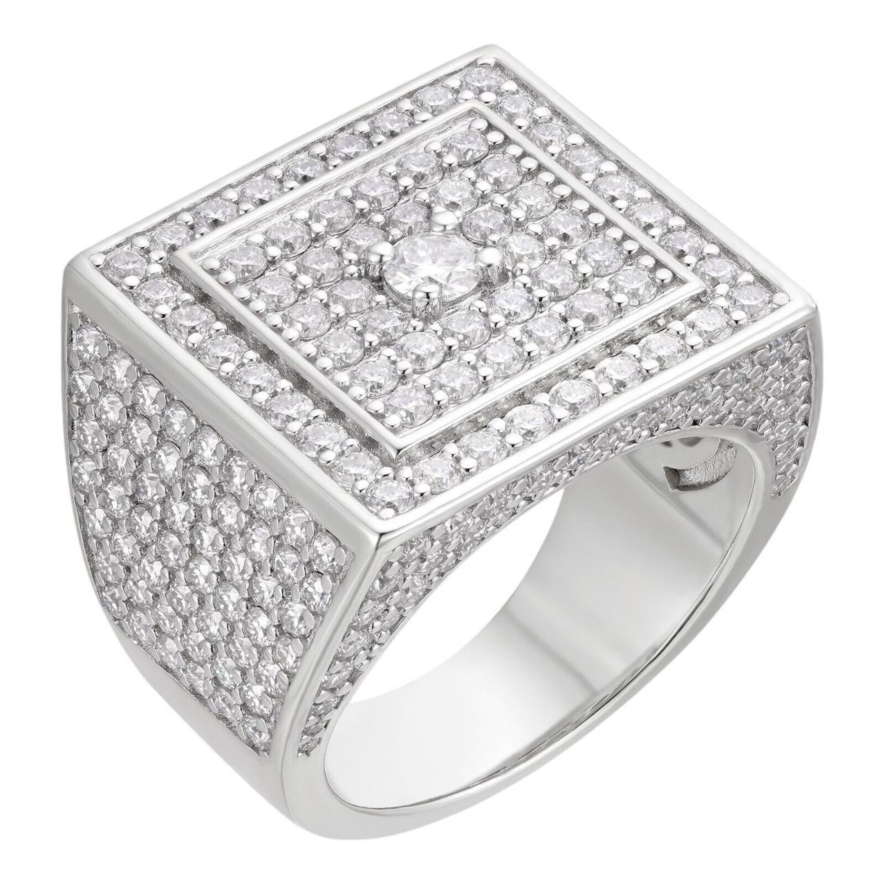 MOISSANITE Old School Square Cluster Iced Out Ring - 925 Silver 