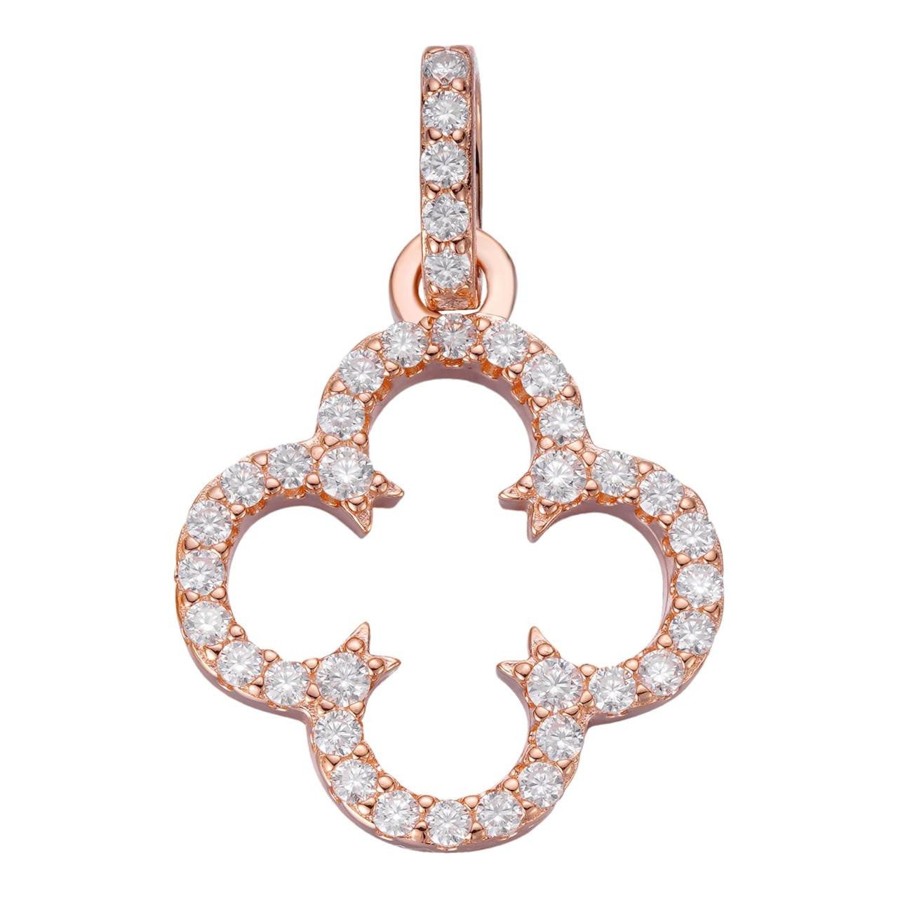 Open Clover Flower Pendant MOISSANITE 14k Rose Gold 925 Silver 