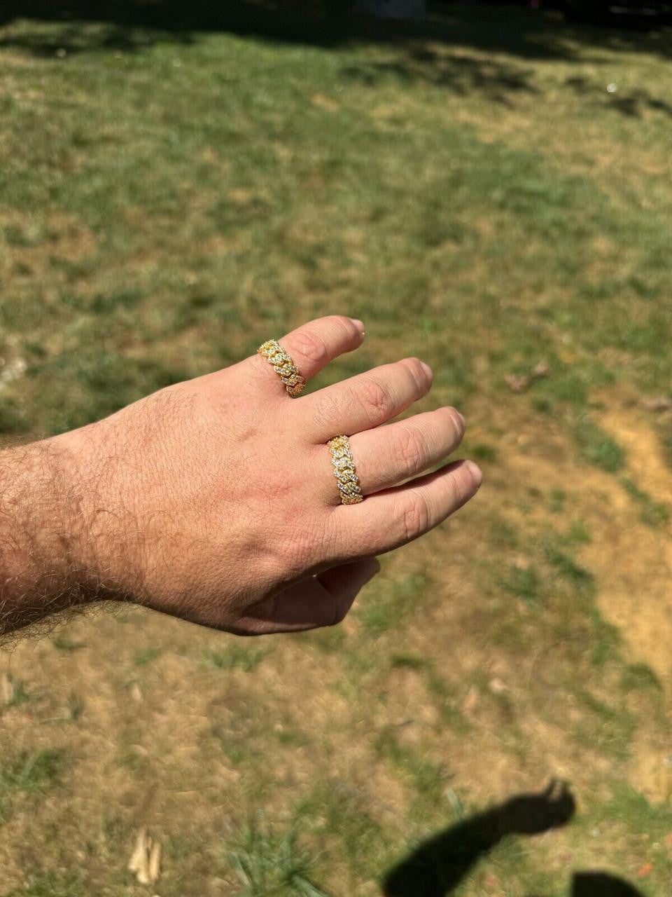 HarlemBling MOISSANITE Prong Cuban Eternity Band Ring - 14k Gold Vermeil 925 Silver