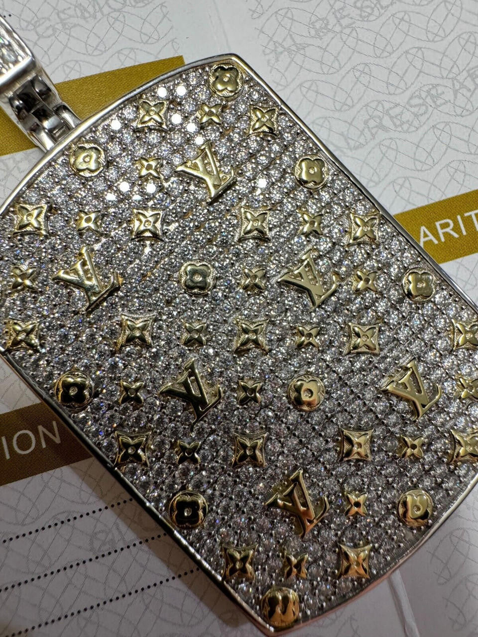 HarlemBling MOISSANITE Real 925 Silver / Gold Louis Vuitton Iced Out Dog Tag LV Pendant Hip Hop Necklace