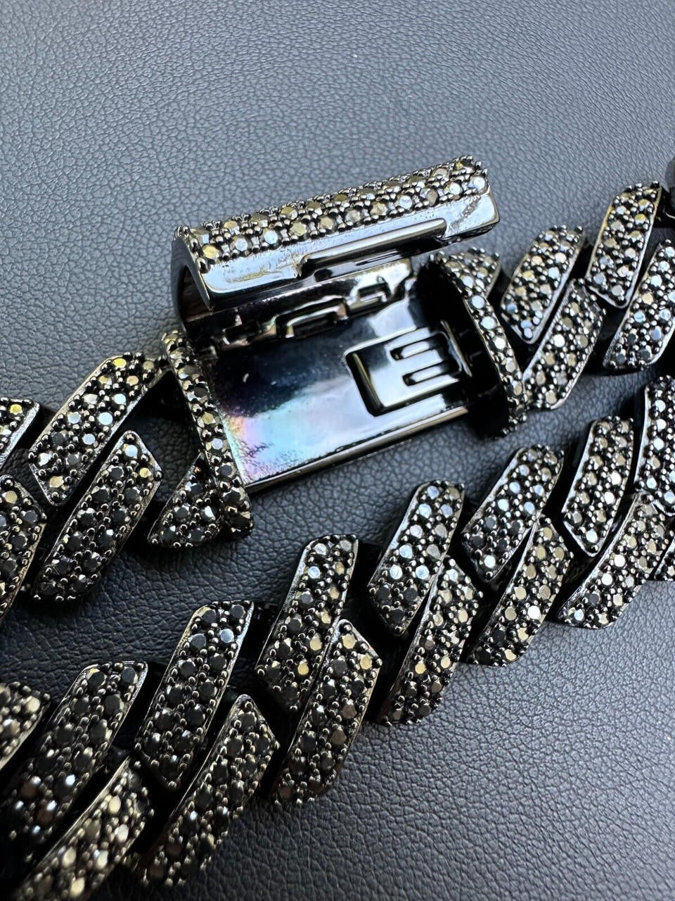 HarlemBling MOISSANITE Real Miami Cuban Link Prong Bracelet Black Rhodium Solid 925 Silver