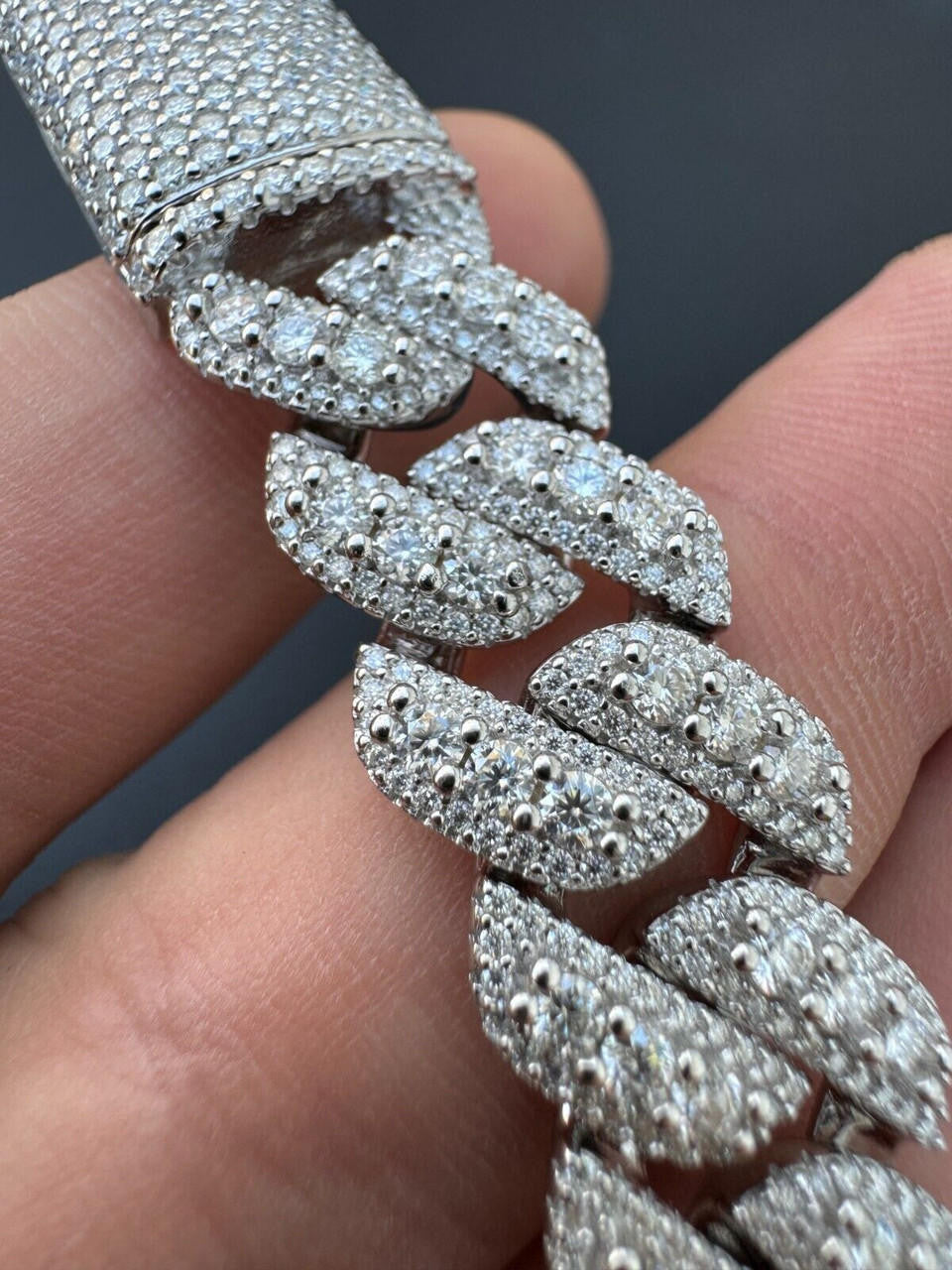 HarlemBling MOISSANITE Real Miami Cuban Prong Link Iced Hip Hop 925 Silver Bracelet 7-9"