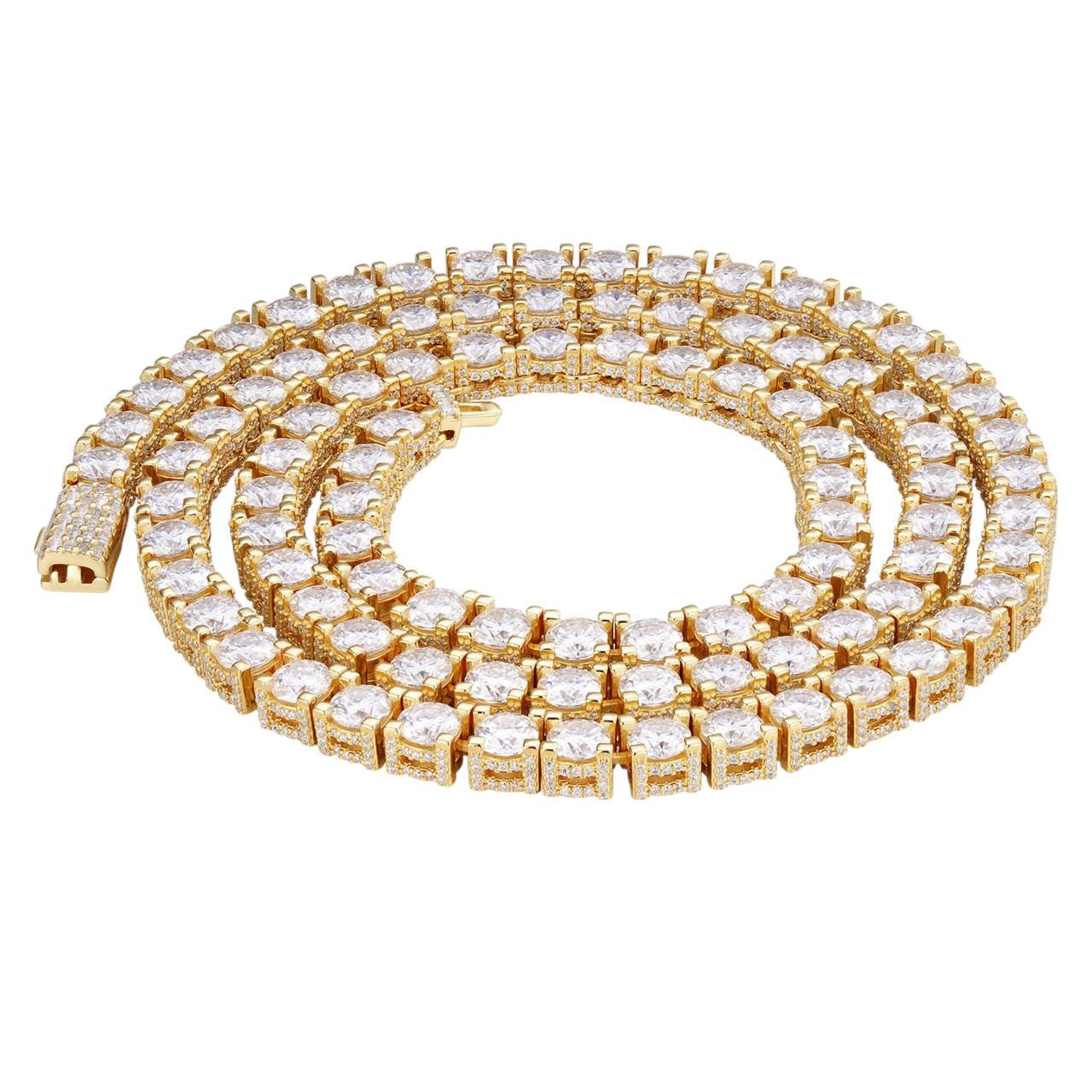 5mm MOISSANITE Tennis Chain Necklace 14k Gold Over 925 - Stones On 