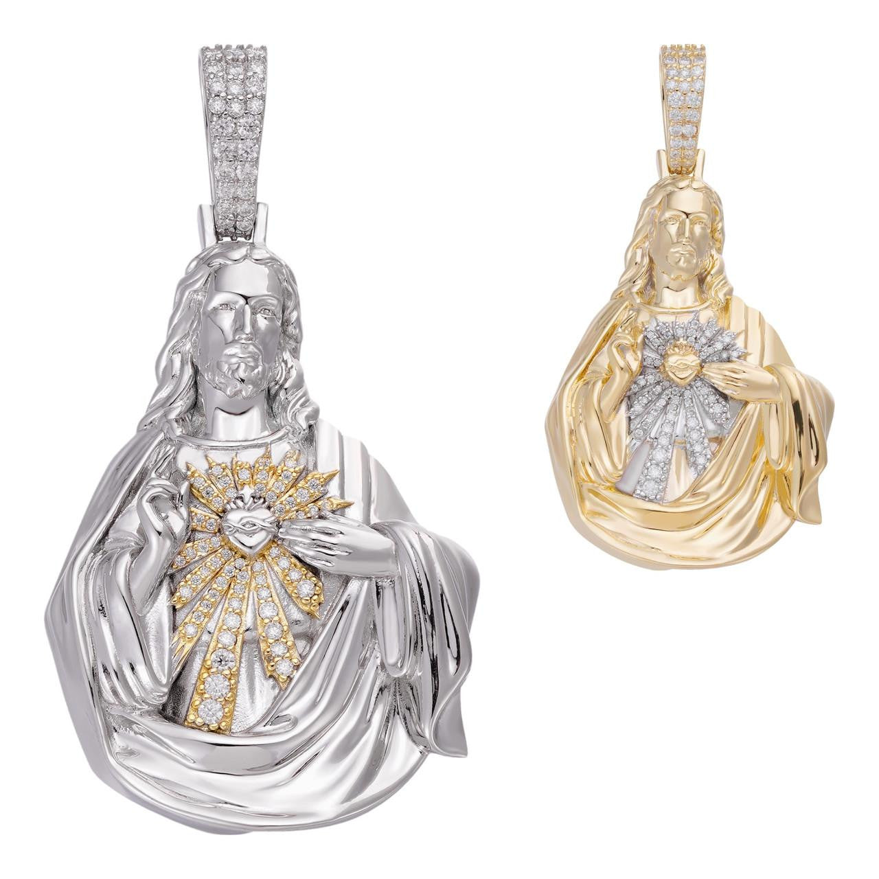 MOISSANITE Real 925 Silver Big Jesus Piece Immaculate Heart 3D 