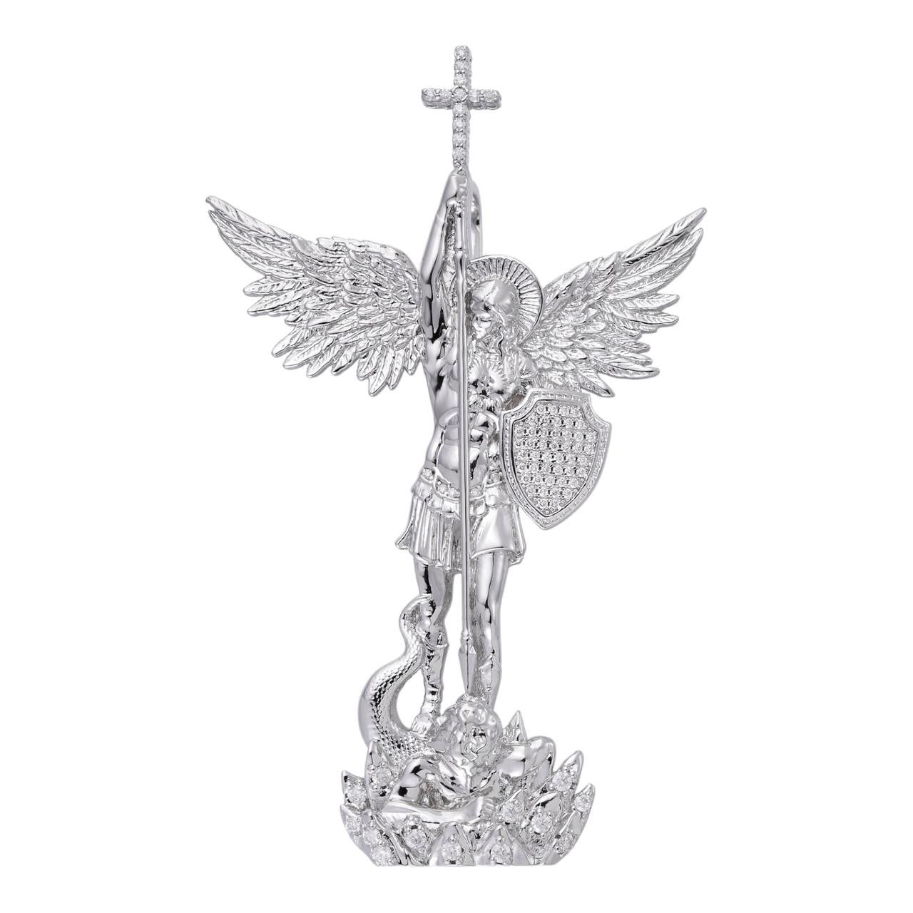 MOISSANITE Saint St Michael Slaying Dragon Archangel Pendant 925