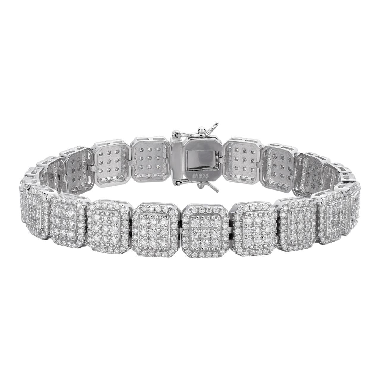 MOISSANITE Square Big Boy Link Chain Bracelet Iced Out - 925 