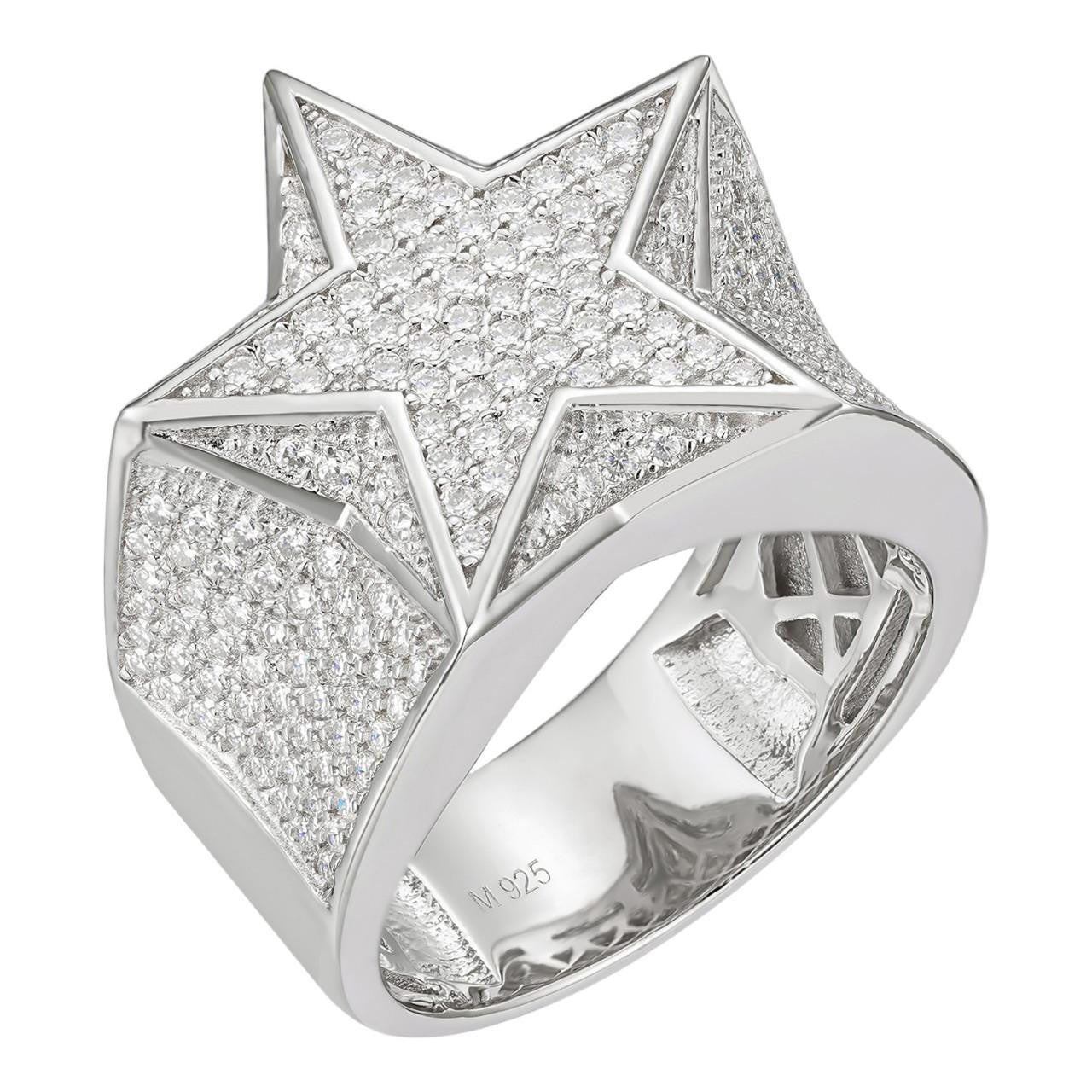 MOISSANITE Iced Out Star Ring For Men- 925 Silver – Harlembling