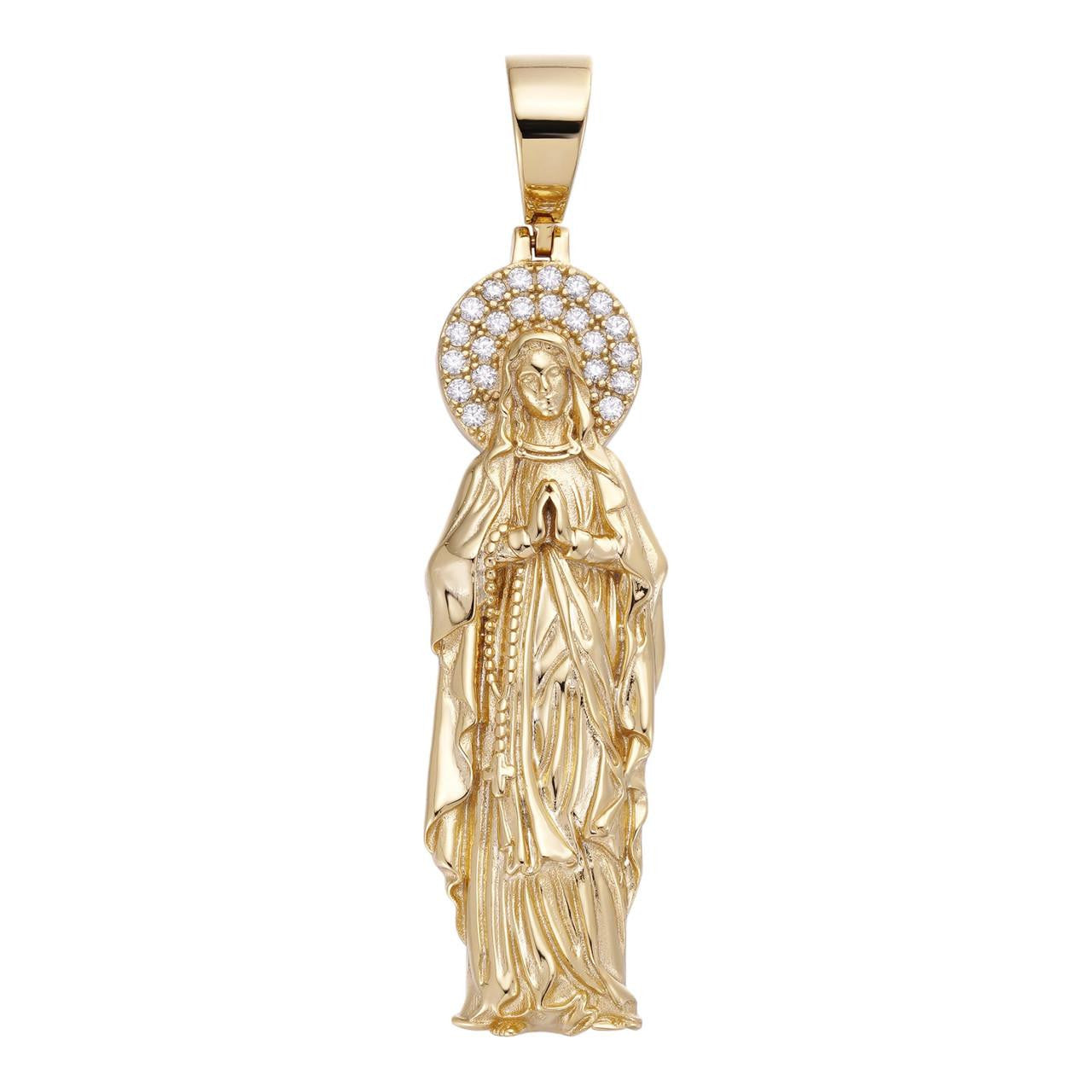 Real MOISSANITE 925 Silver 14k Gold Plated Virgin Mary Pendant Iced ...