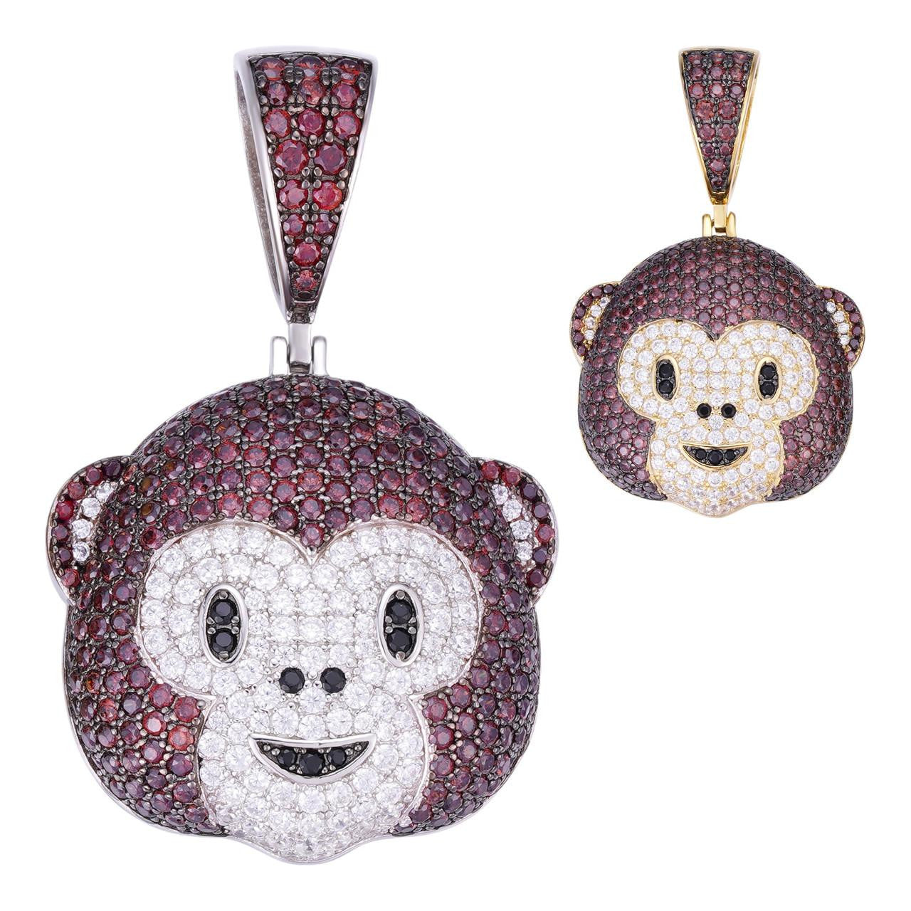 Real Solid 925 Silver Hip Hop Monkey Face Emoji Pendant Necklace