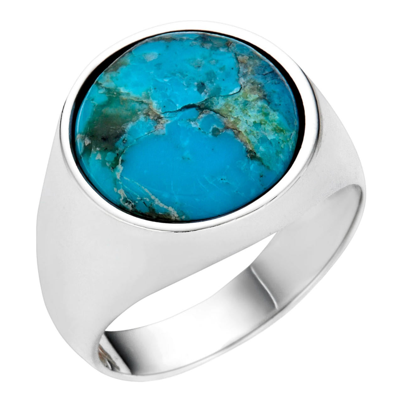 Natural Blue Turquoise Round Gemstone Mens Real Solid 925 Silver