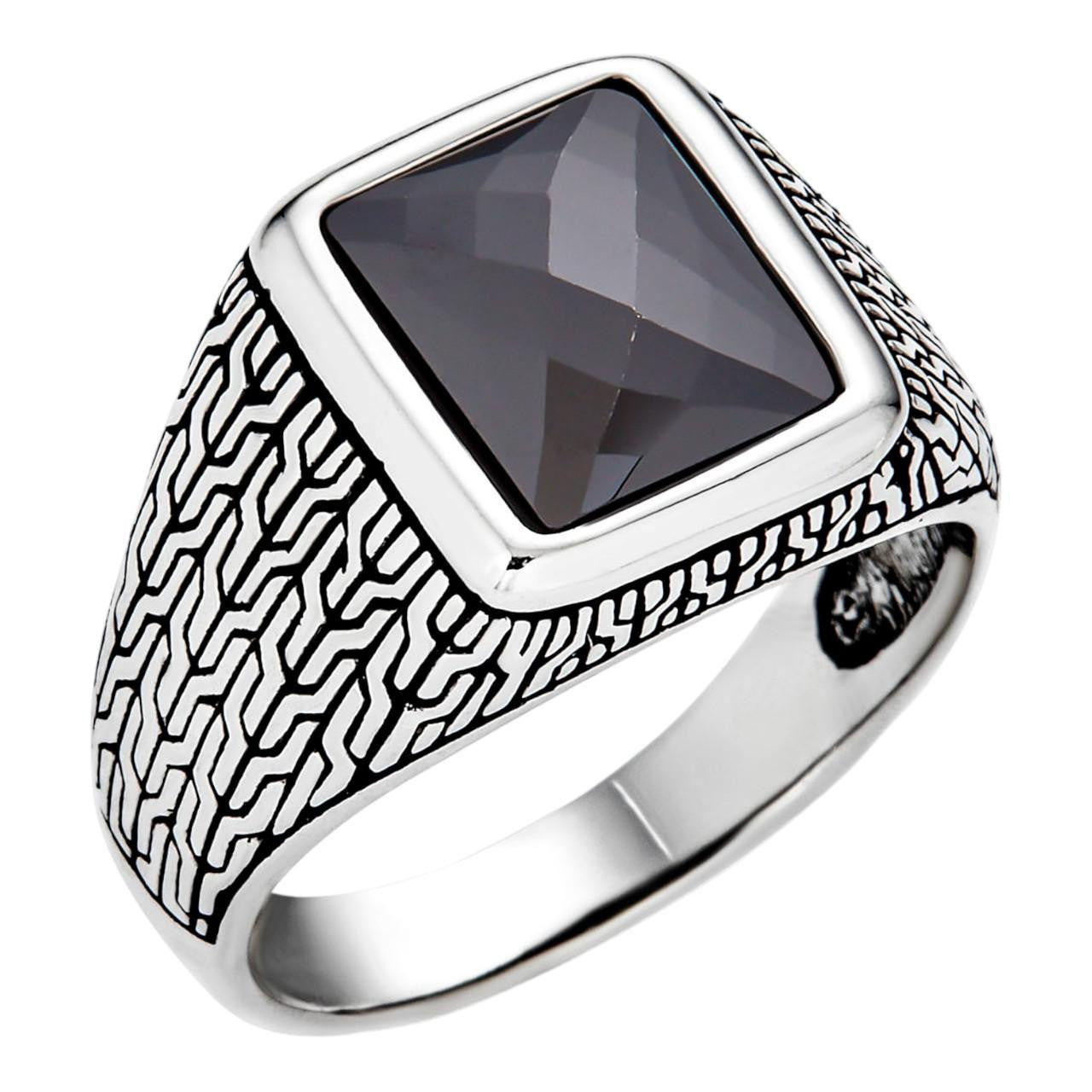Men Real 925 Sterling Silver Simulated Black Diamond Gem Stone