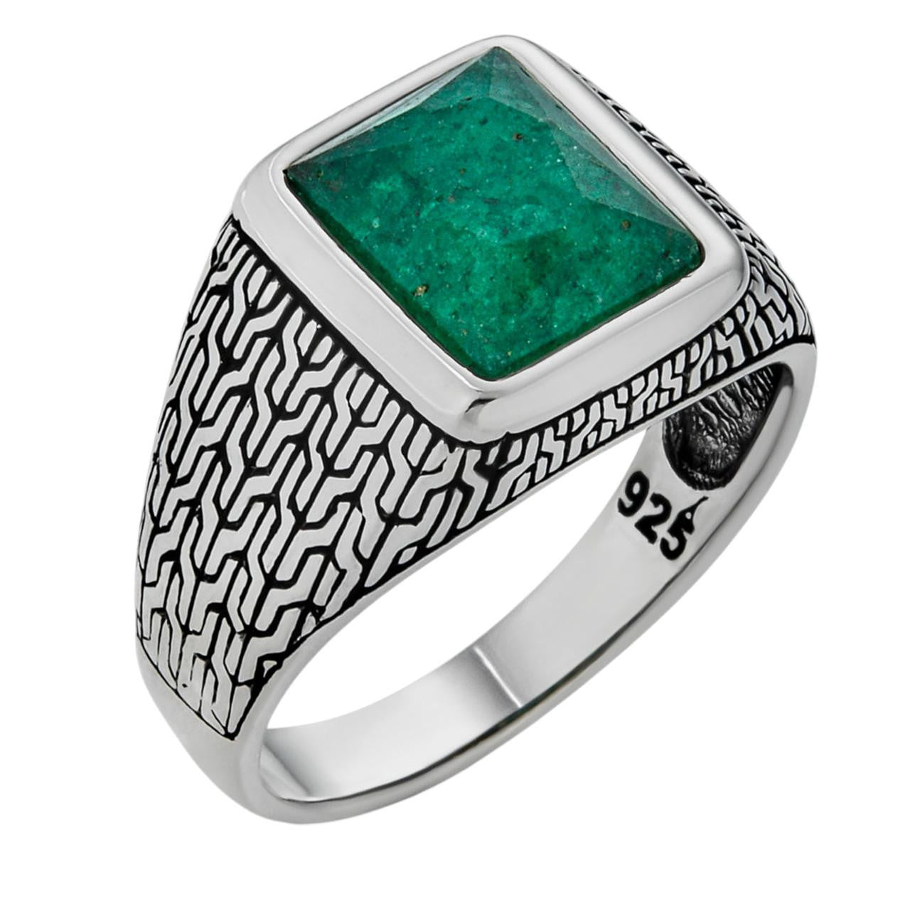 925 Silver Oxidized Natural Emerald Rings for Men – Harlembling