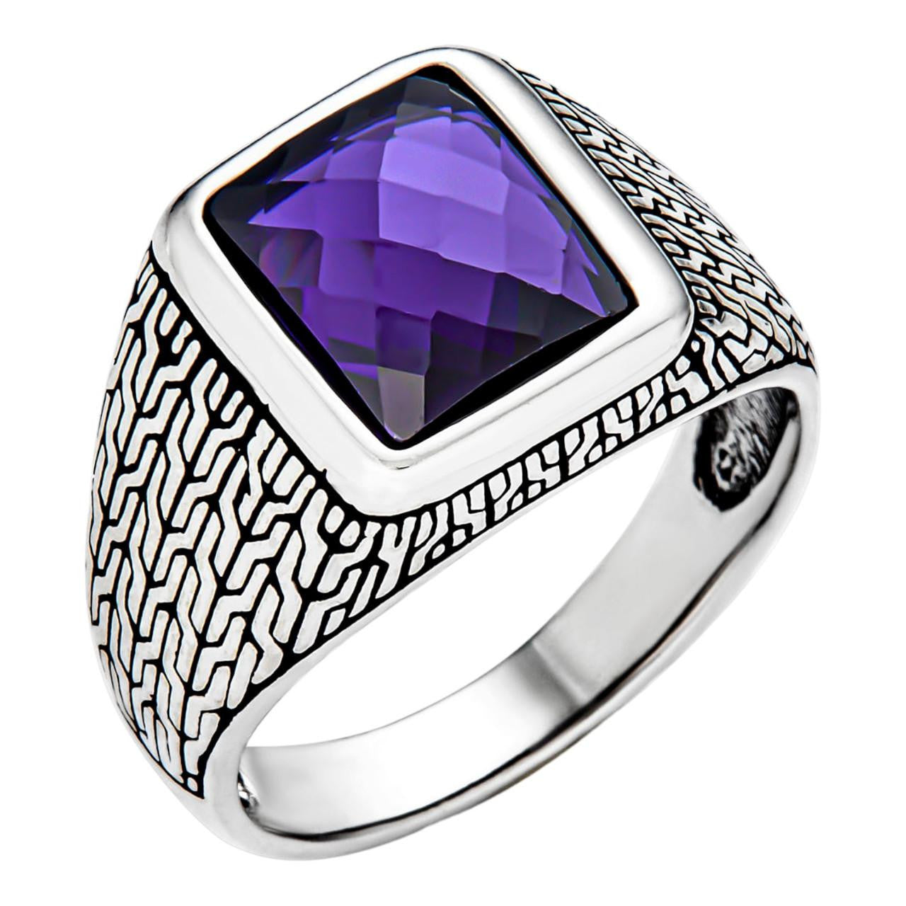 指輪・リング PURPLEHAZE eyesring Men Real 925 Sterling Silver Simulated Purple Amethyst Gem Stone