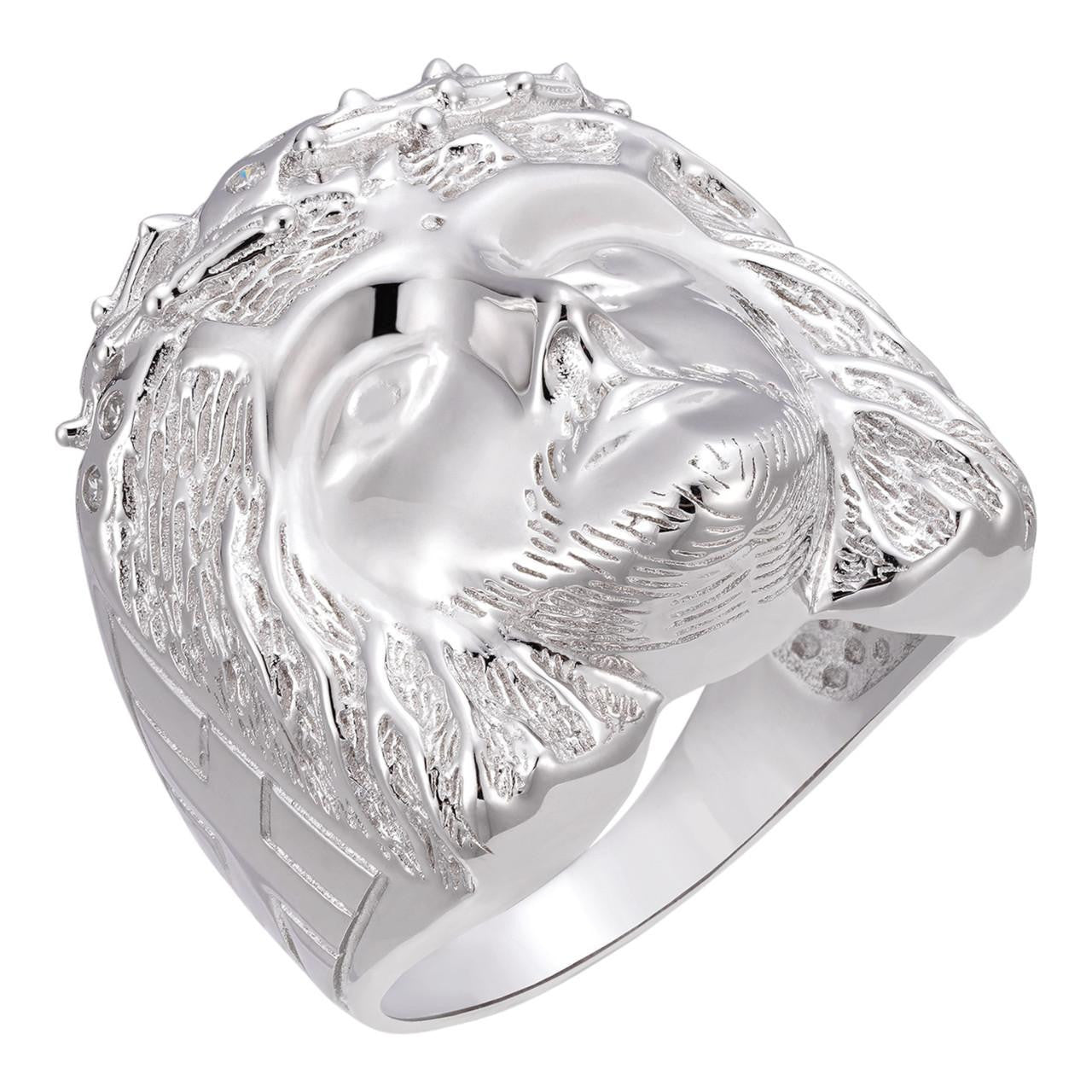 Mens Real Solid 925 Sterling Silver Jesus Face Ring Pinky Hip Hop