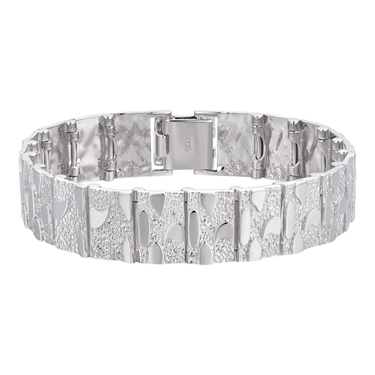 純銀 117g STERLING 960 Real Solid 925 Sterling Silver Mens Nugget Bracelet Heavy Hip Hop
