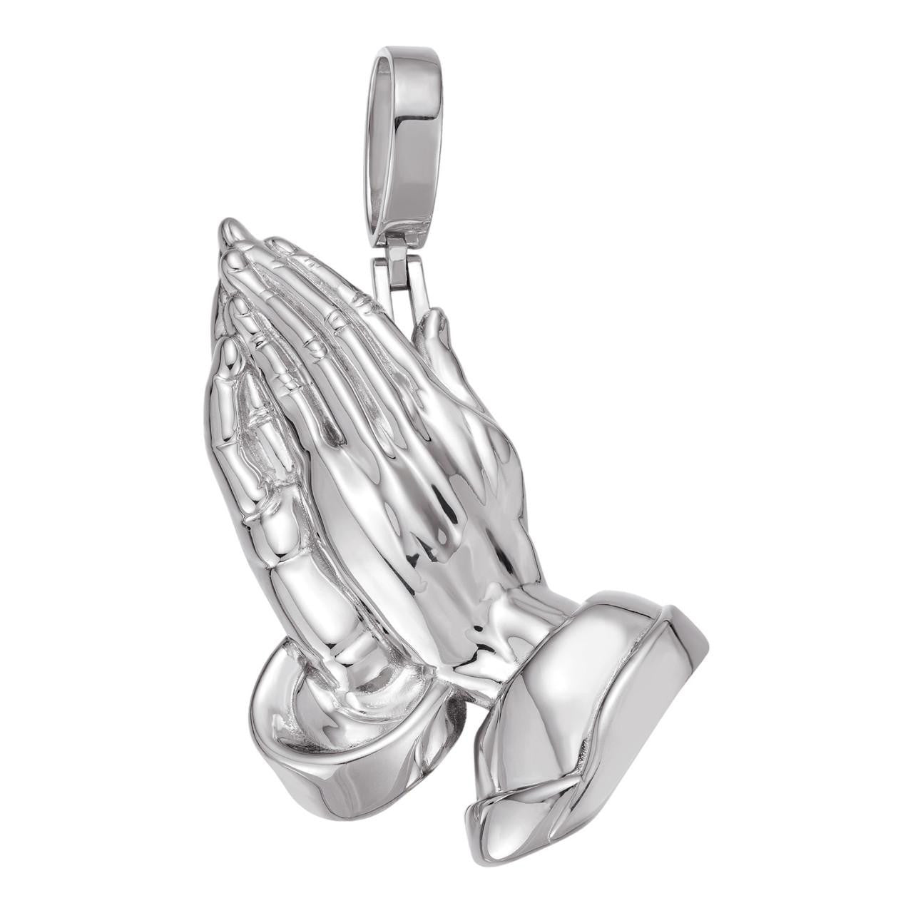 Praying Hands Religious Pendant Plain 925 Sterling Silver Necklace 