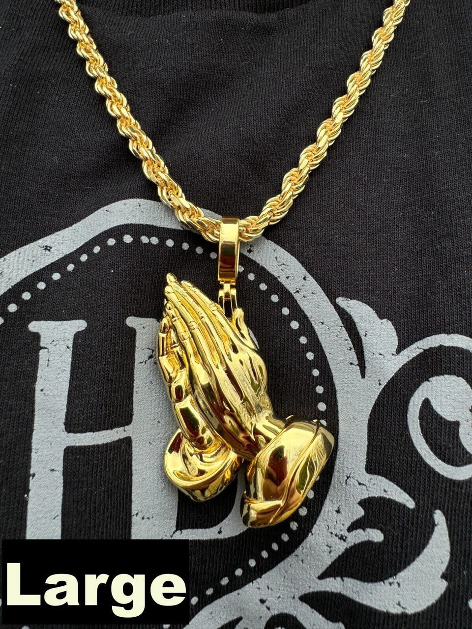 HarlemBling Praying Hands Religious Pendant Plain 14k Gold Over 925 Sterling Silver Necklace