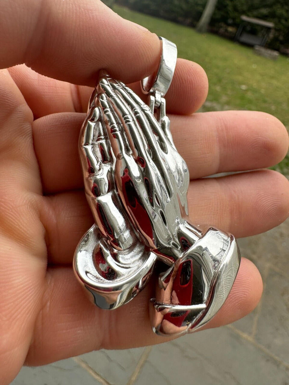 HarlemBling Praying Hands Religious Pendant Plain 925 Sterling Silver Necklace - 3 Sizes