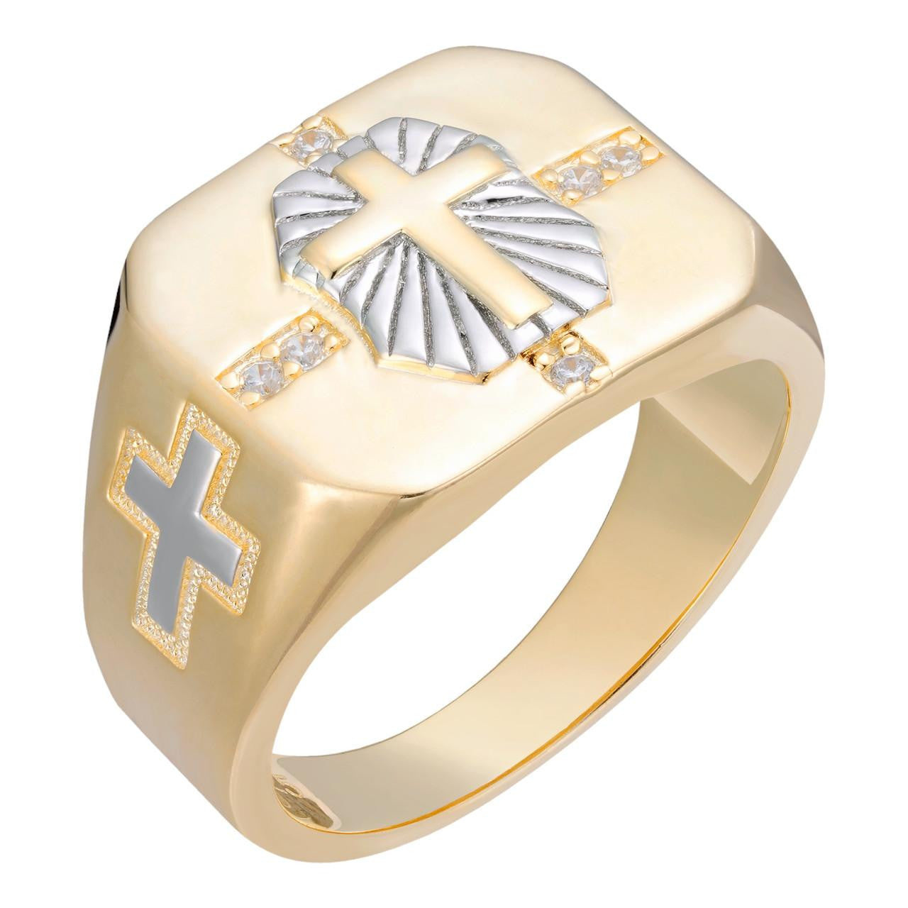 Mens 14k Gold Over Real Solid 925 Silver Cross Ring Size Pinky 7 8