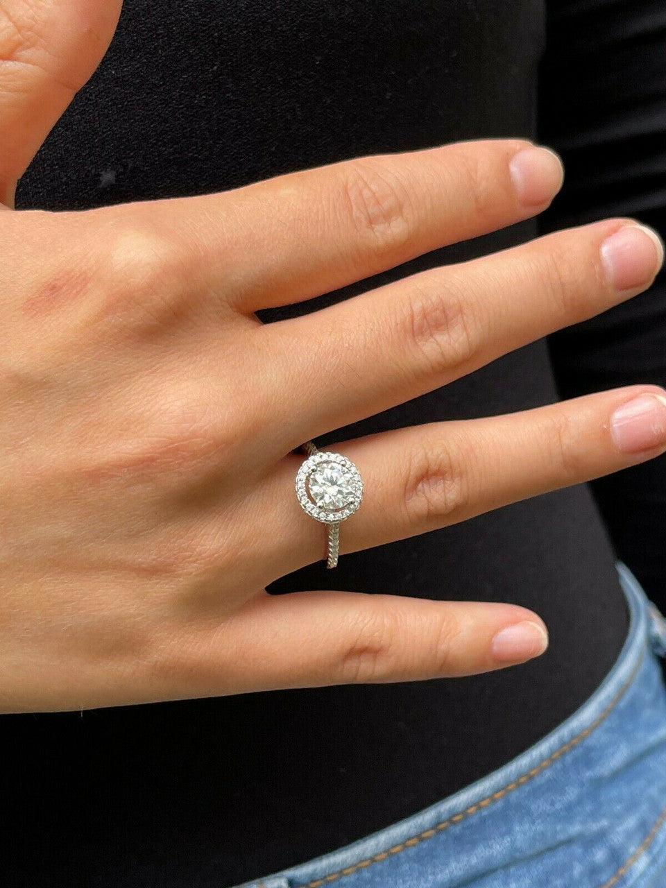 HarlemBling Real 1.2ct Moissanite Engagement Promise Ring Passes Diamond Tester 925 Silver