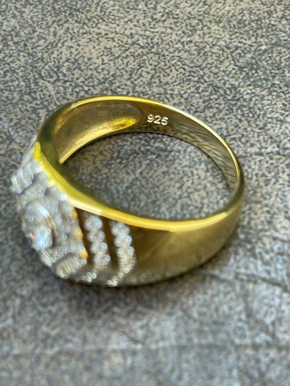 HarlemBling Real 14k Gold Vermeil 925 Silver Out Iced Diamond Hip Hop Solitaire Ring Mens