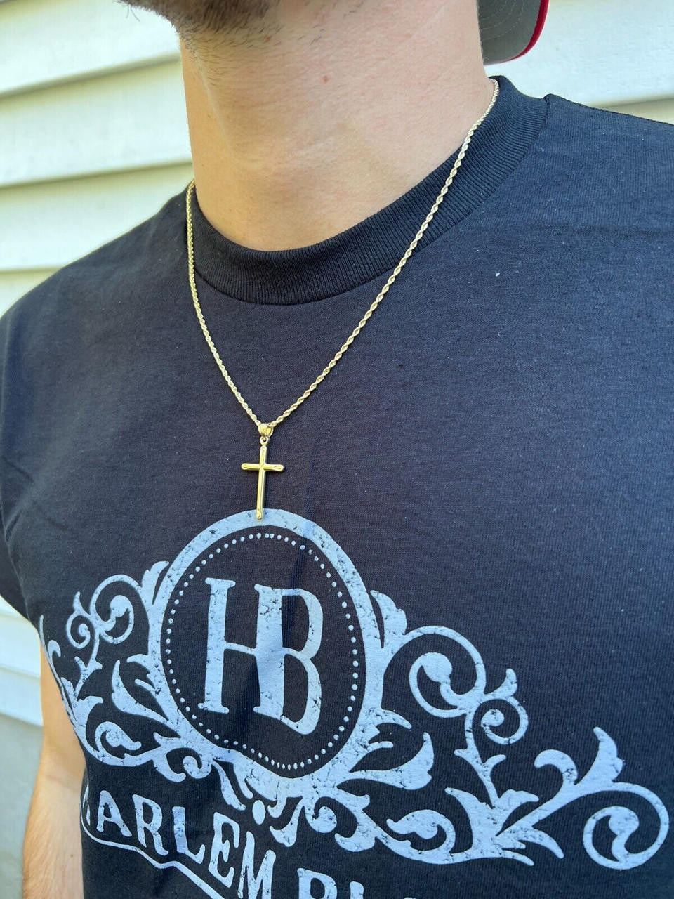 HarlemBling Real 14k Yellow Gold Plain Cross Crucifix Pendant Necklace Mens Ladies 1 Medium