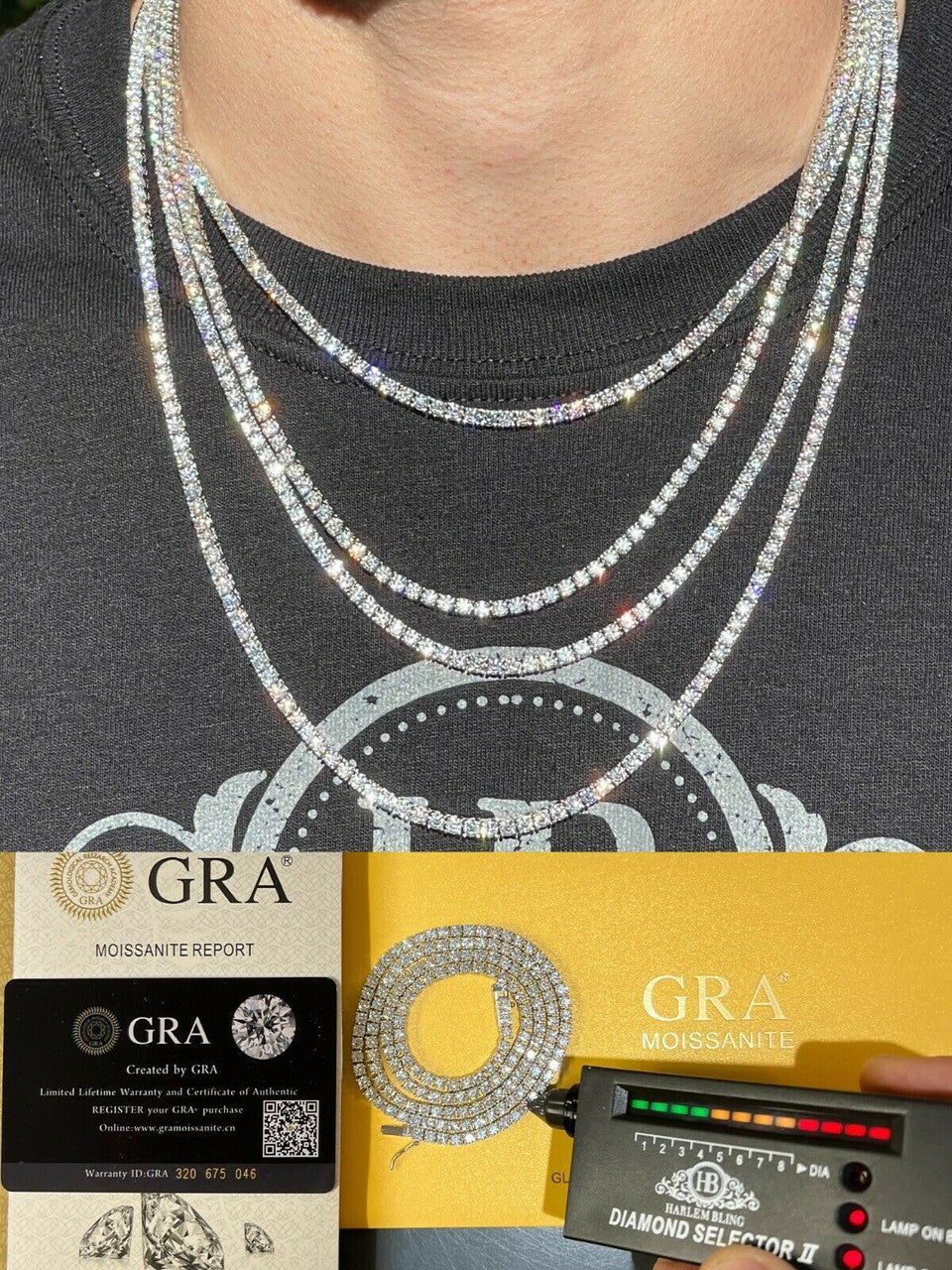 REAL 3mm MOISSANITE Tennis Chain Necklace - VVS D Color - Passes
