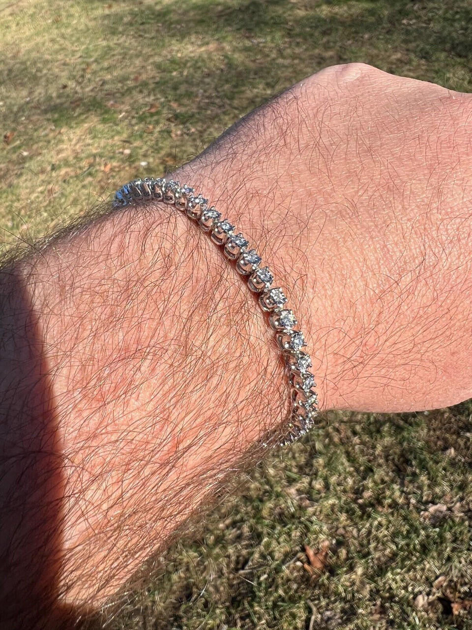 HarlemBling Real 3mm Natural VS D Diamond Illusion Set Tennis Bracelet In 925 Silver 6-8.5"