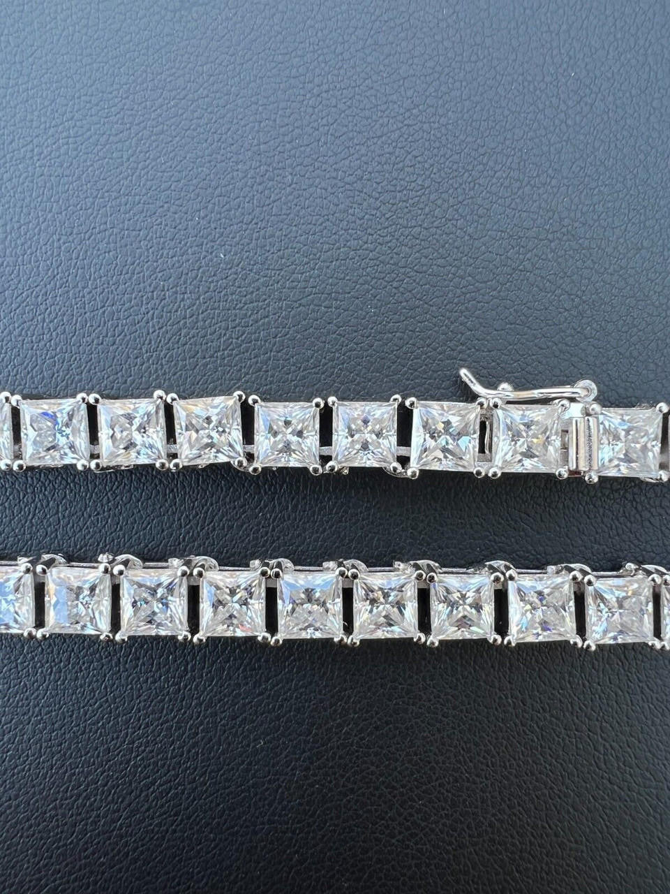 HarlemBling REAL 5mm MOISSANITE Princess Cut Square Tennis Chain Necklace Pass Diamond Tester